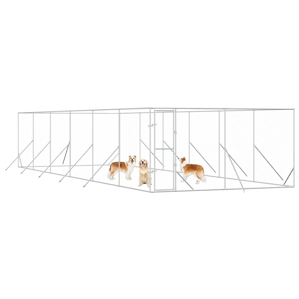 Padoc de exterior pentru câini argintiu 4x12x2m oțel galvanizat GartenMobel Dekor