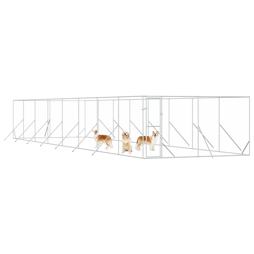 Padoc de exterior pentru câini argintiu 4x16x2m oțel galvanizat GartenMobel Dekor