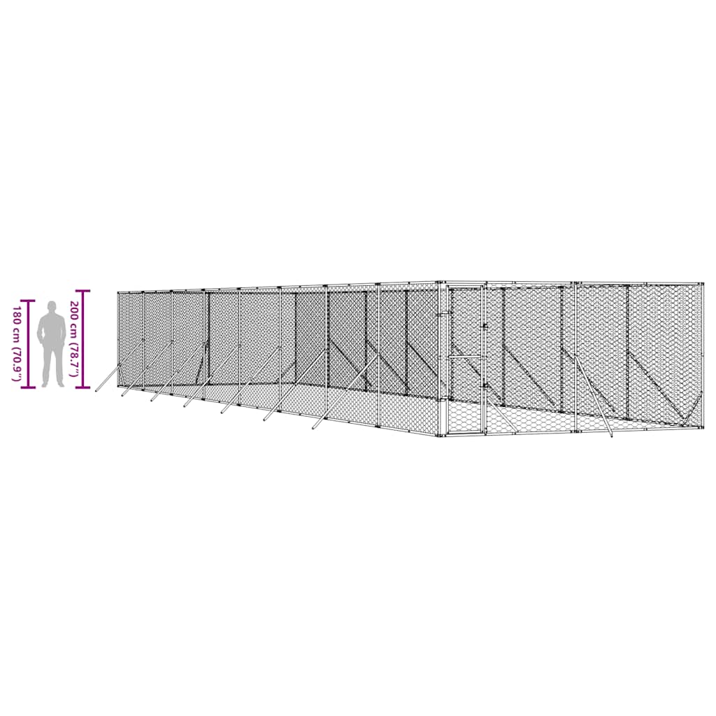 Padoc de exterior pentru câini argintiu 4x16x2m oțel galvanizat GartenMobel Dekor