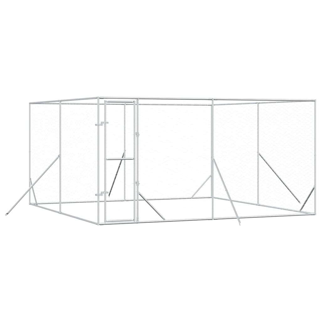Padoc de exterior pentru câini argintiu 4x4x2 m oțel galvanizat GartenMobel Dekor