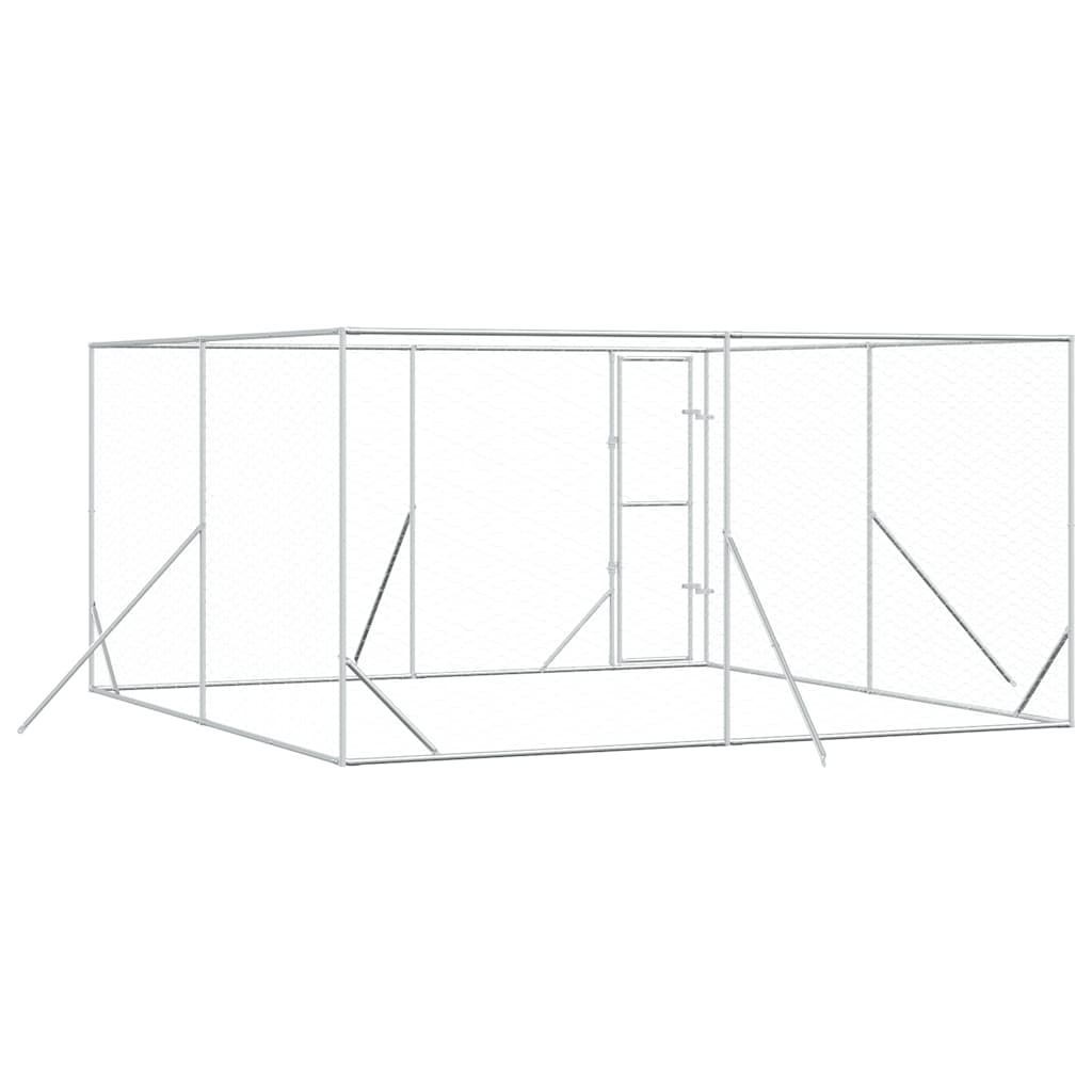 Padoc de exterior pentru câini argintiu 4x4x2 m oțel galvanizat GartenMobel Dekor