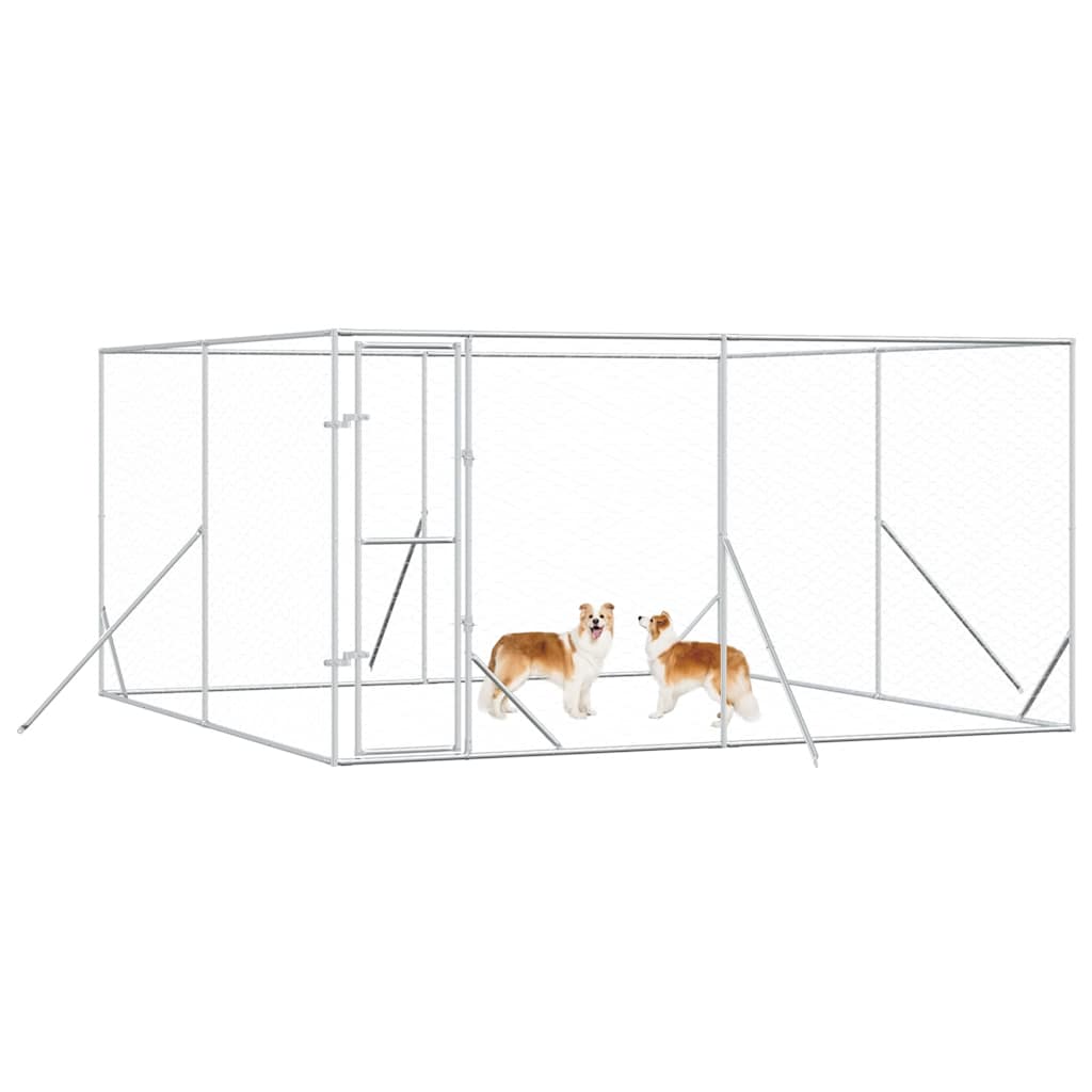Padoc de exterior pentru câini argintiu 4x4x2 m oțel galvanizat GartenMobel Dekor