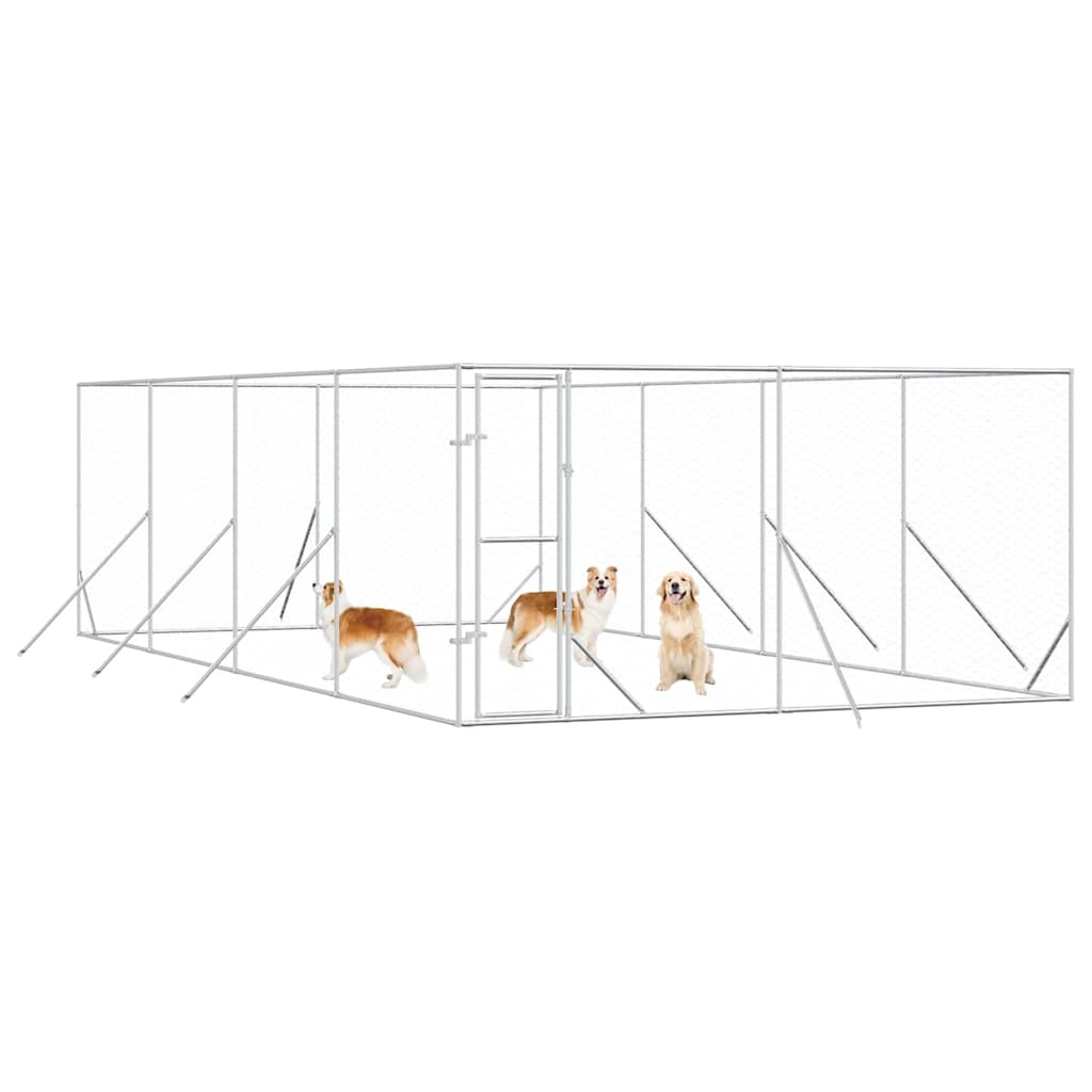 Padoc de exterior pentru câini argintiu 4x8x2 m oțel galvanizat GartenMobel Dekor