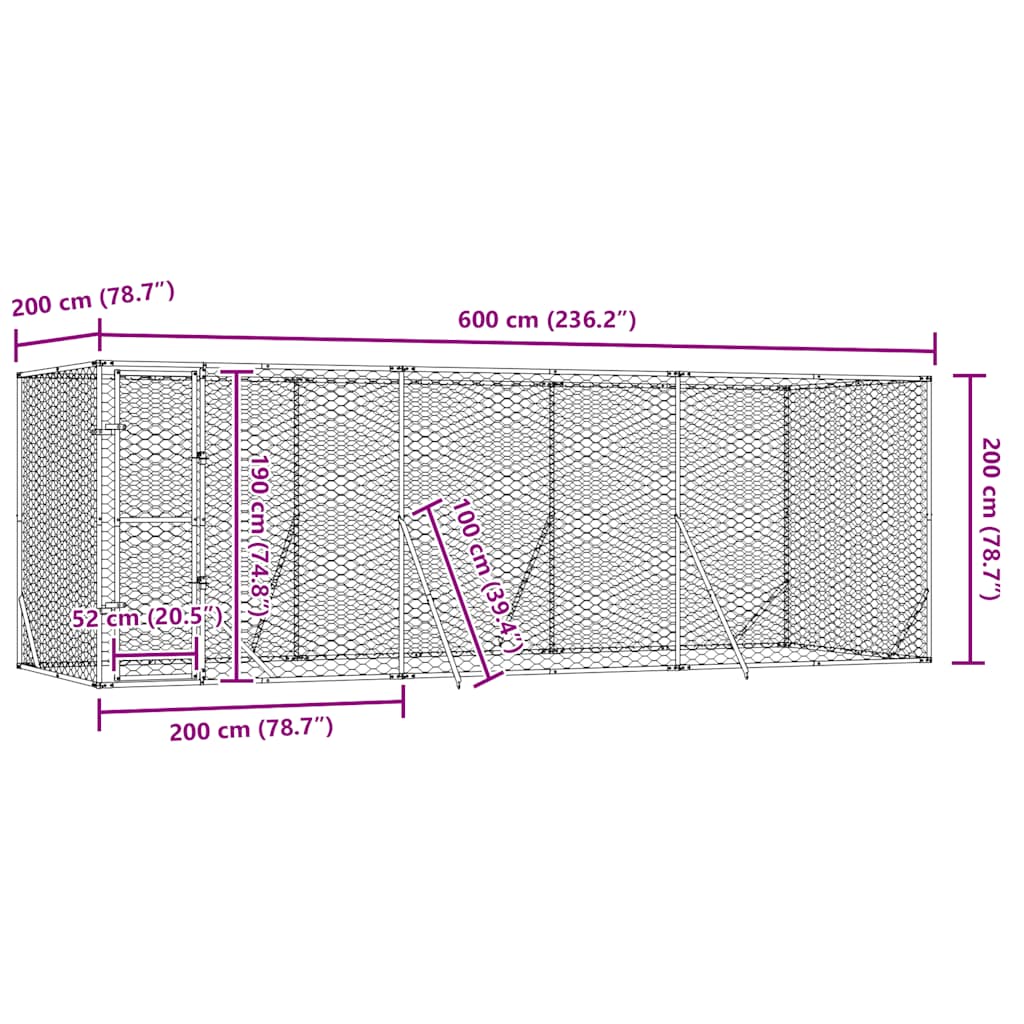 Padoc de exterior pentru câini argintiu 6x2x2 m oțel galvanizat GartenMobel Dekor