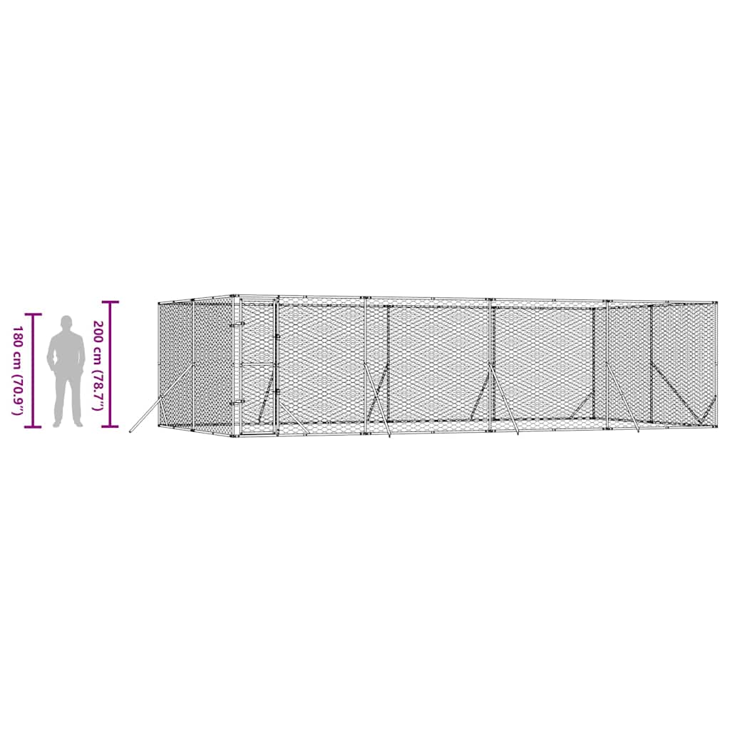Padoc de exterior pentru câini argintiu 8x4x2 m oțel galvanizat GartenMobel Dekor