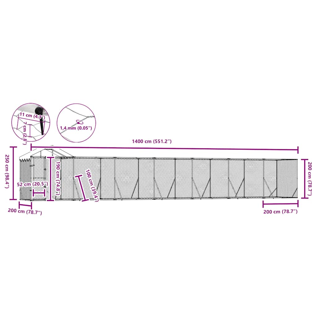 Padoc exterior cu acoperiș argintiu 14x2x2,5 m oțel galvanizat GartenMobel Dekor