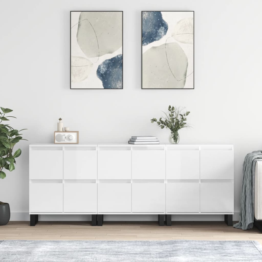 Servante, 3 piese, alb extralucios, lemn prelucrat GartenMobel Dekor