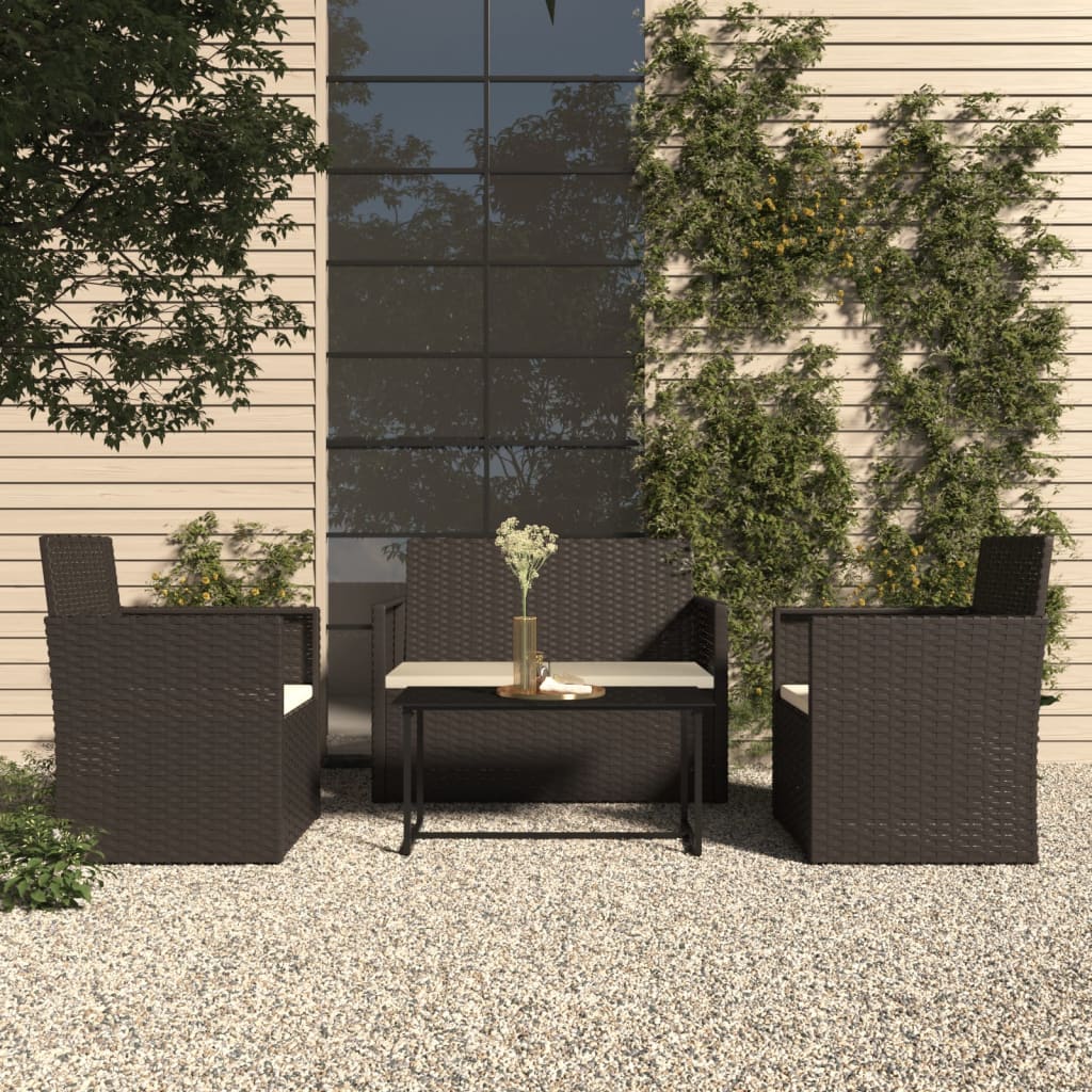Set mobilier de exterior cu perne, 4 piese, negru, poliratan GartenMobel Dekor