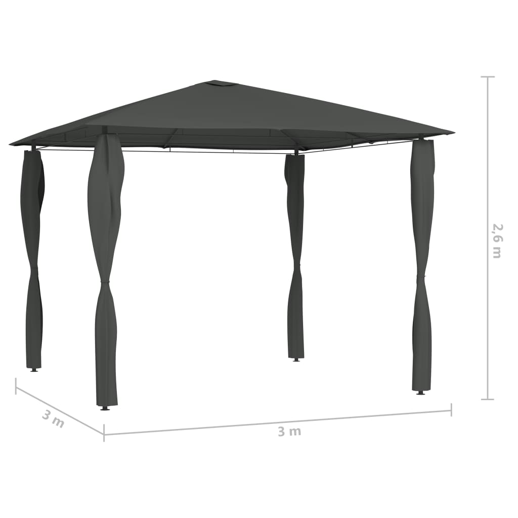 Pavilion cu huse pentru stâlpi, antracit, 3x3x2,6 m, 160 g/m² GartenMobel Dekor