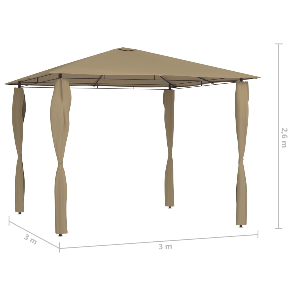 Pavilion cu huse pentru stâlpi, gri taupe, 3x3x2,6 m, 160 g/m² GartenMobel Dekor