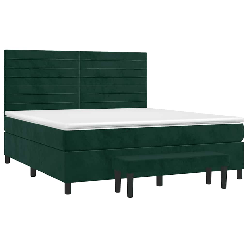 Pat box spring cu saltea, verde închis, 160x200 cm, catifea GartenMobel Dekor