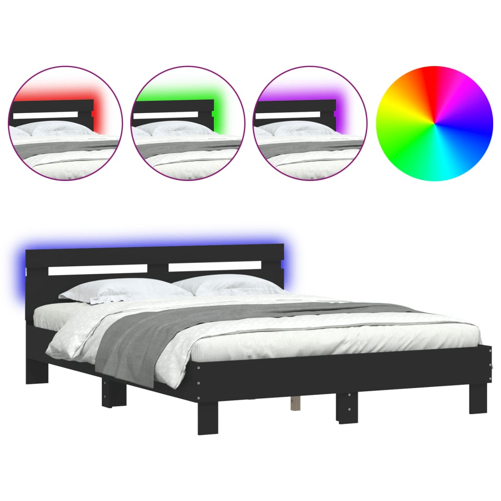 Cadru de pat cu tăblie și LED, negru, 140x190 cm GartenMobel Dekor