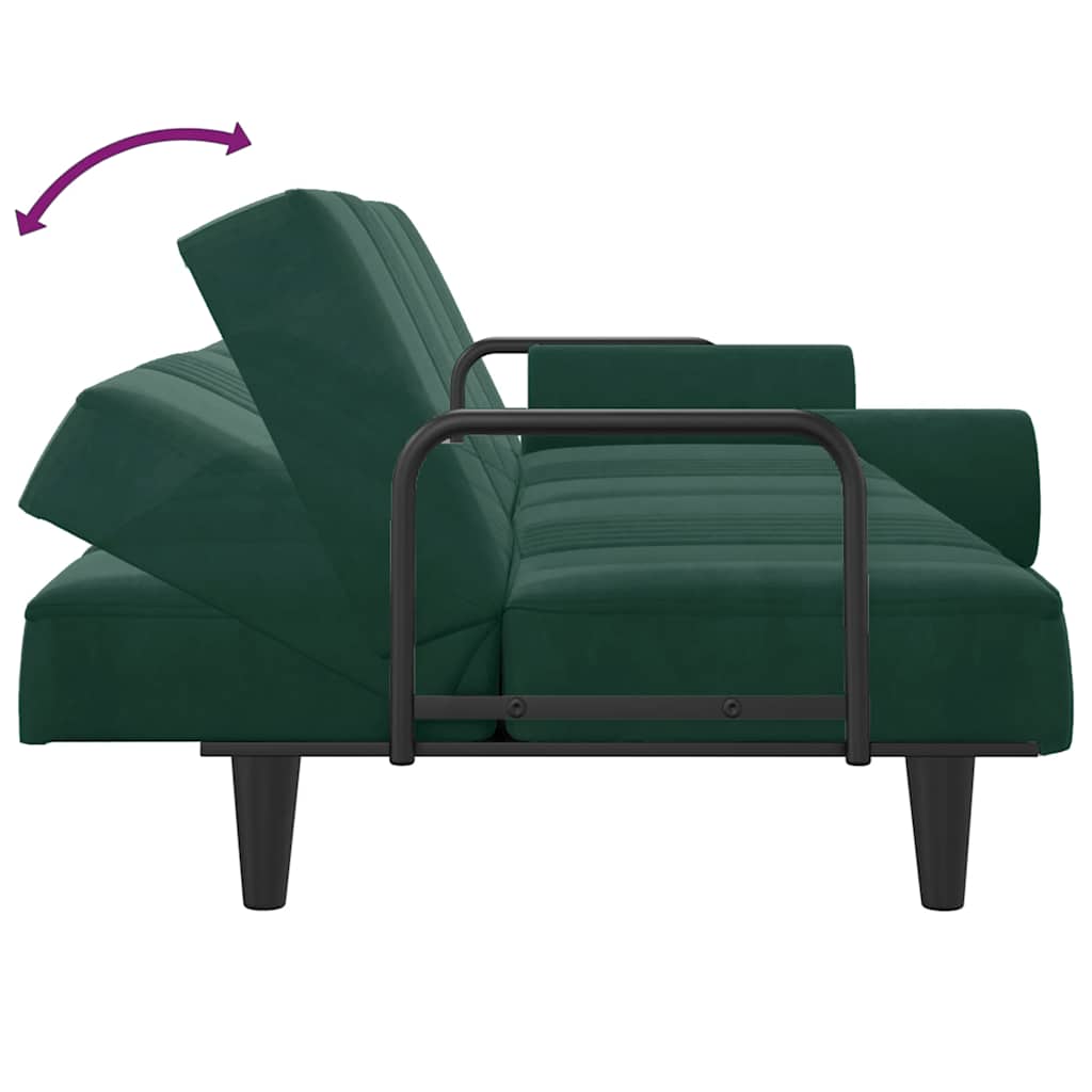 Canapea extensibilă cu cotiere, verde închis, catifea GartenMobel Dekor