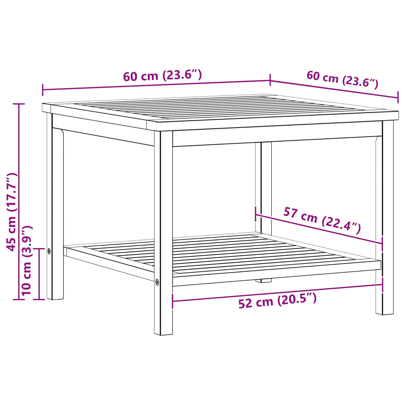 Masă laterală Ulei Natural 60 x 60 x 45 cm Lemn Solid de Acacia GartenMobel Dekor