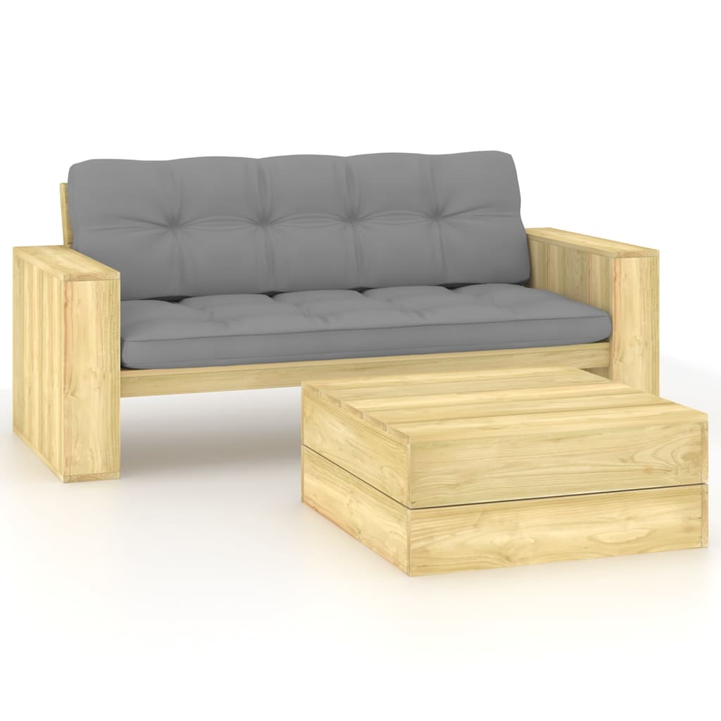 Set mobilier de grădină cu perne, 2 piese, lemn de pin tratat GartenMobel Dekor