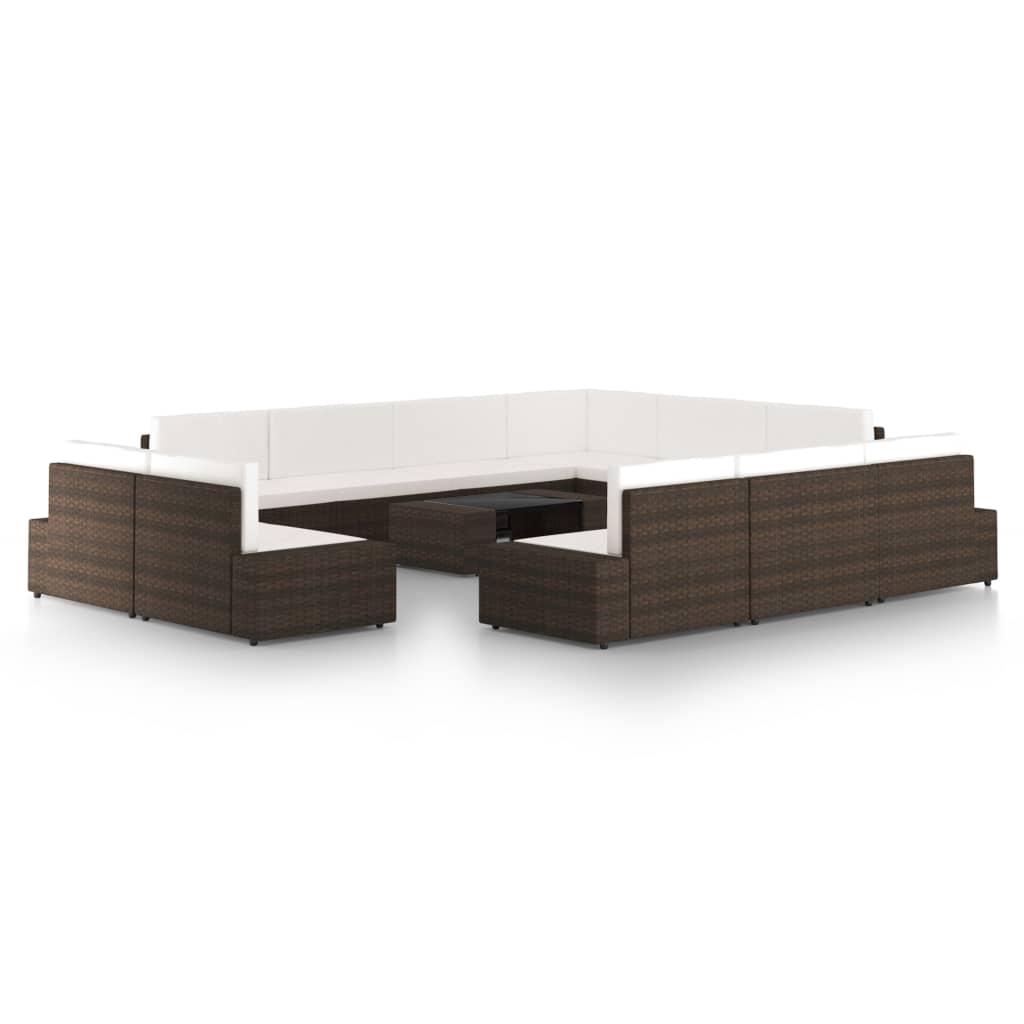 Set mobilier de grădină cu perne, 12 piese, maro, poliratan GartenMobel Dekor