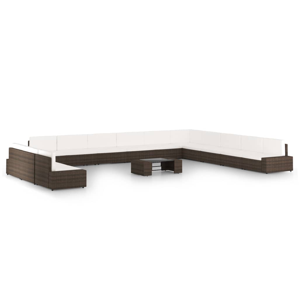 vidaXL Set mobilier de gradina cu perne, 14 piese, maro, poliratan GartenMobel Dekor