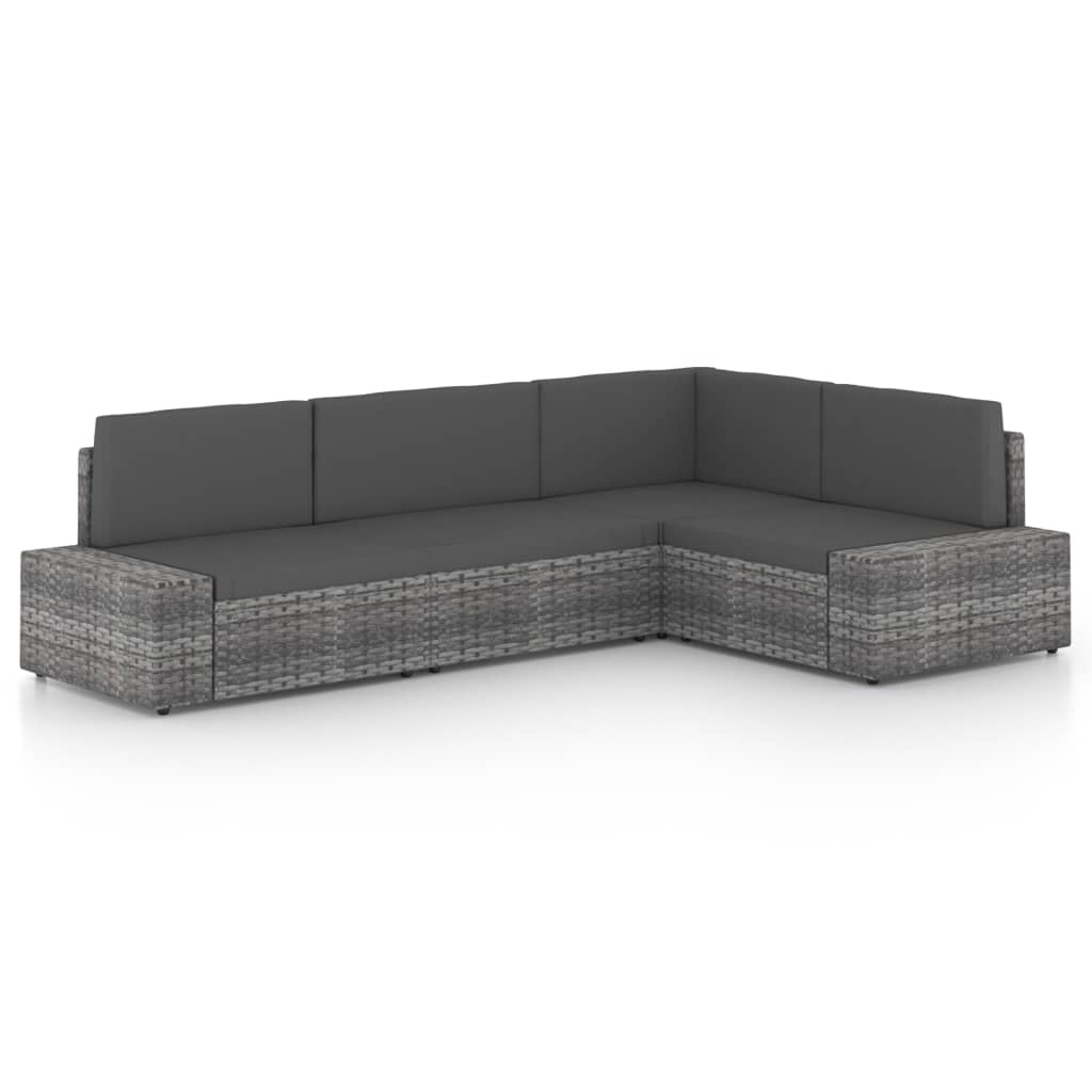 Set mobilier de grădină cu perne, 4 piese, gri, poliratan GartenMobel Dekor