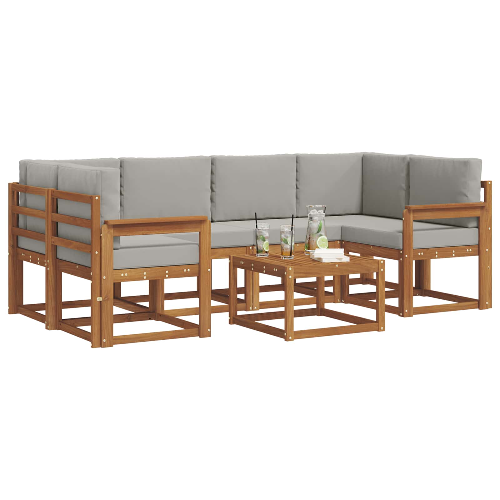 Set de canapele de exterior 7 pcs Gri natural și deschis GartenMobel Dekor