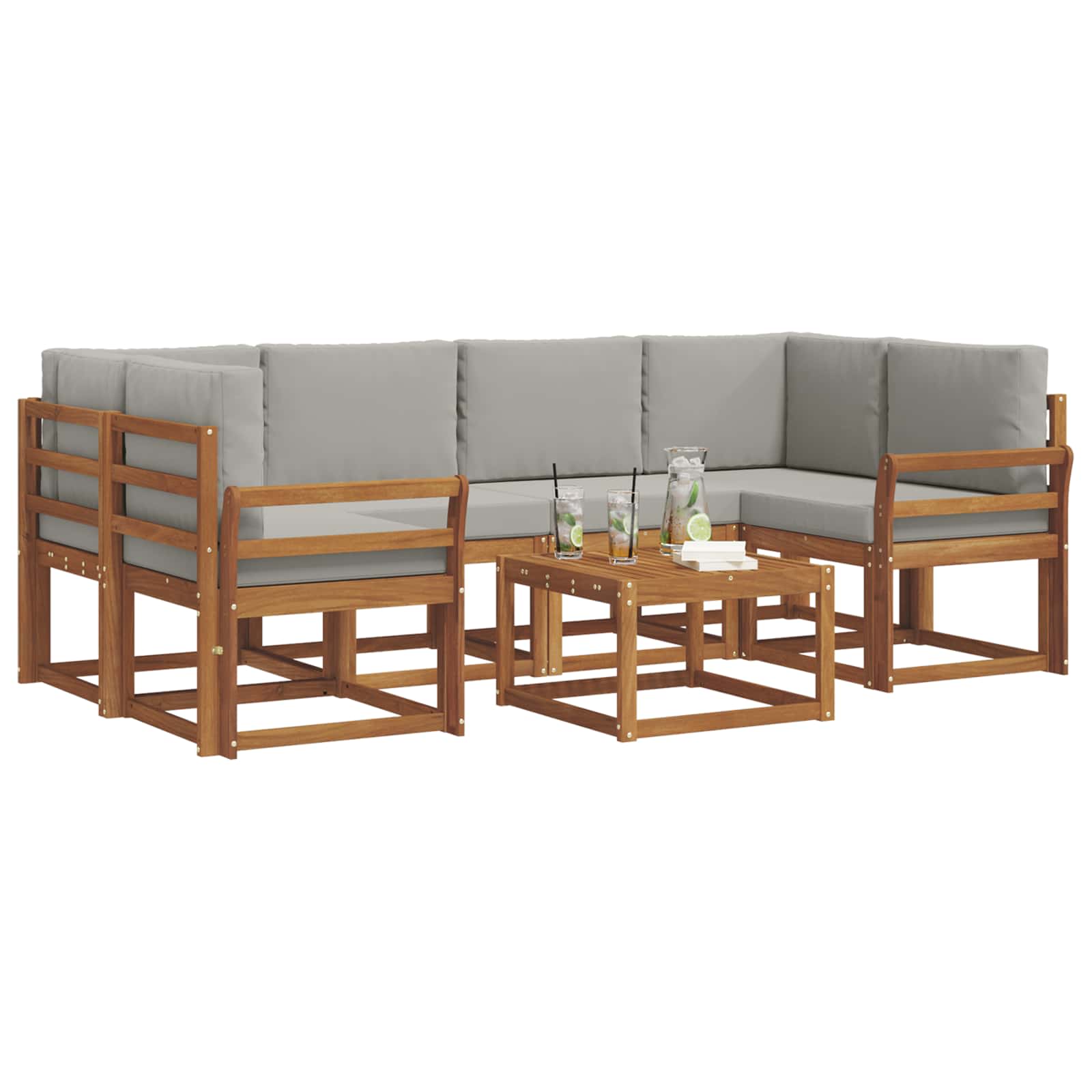 Set de canapele de exterior 7 pcs Gri natural și deschis GartenMobel Dekor