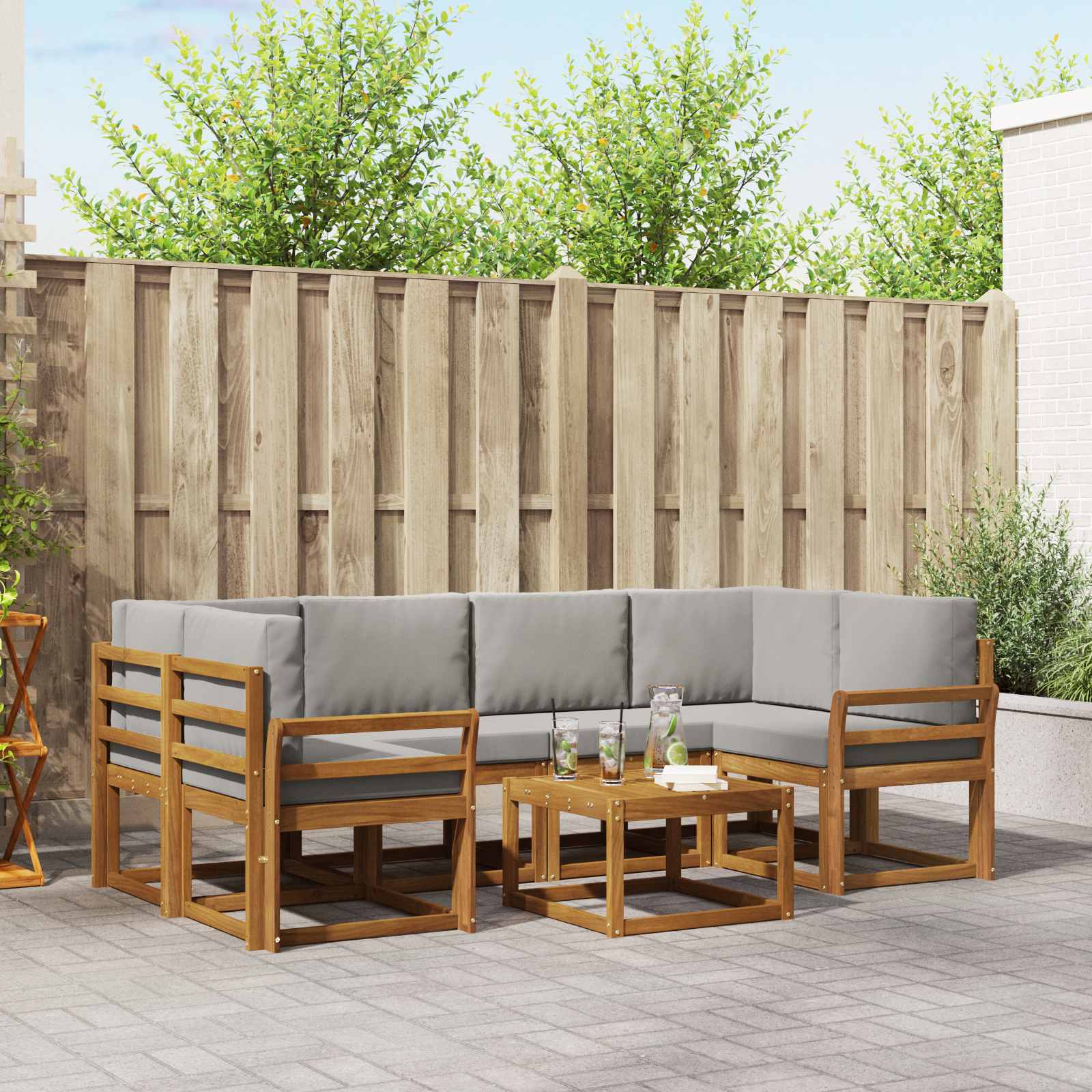 Set de canapele de exterior 7 pcs Gri natural și deschis GartenMobel Dekor