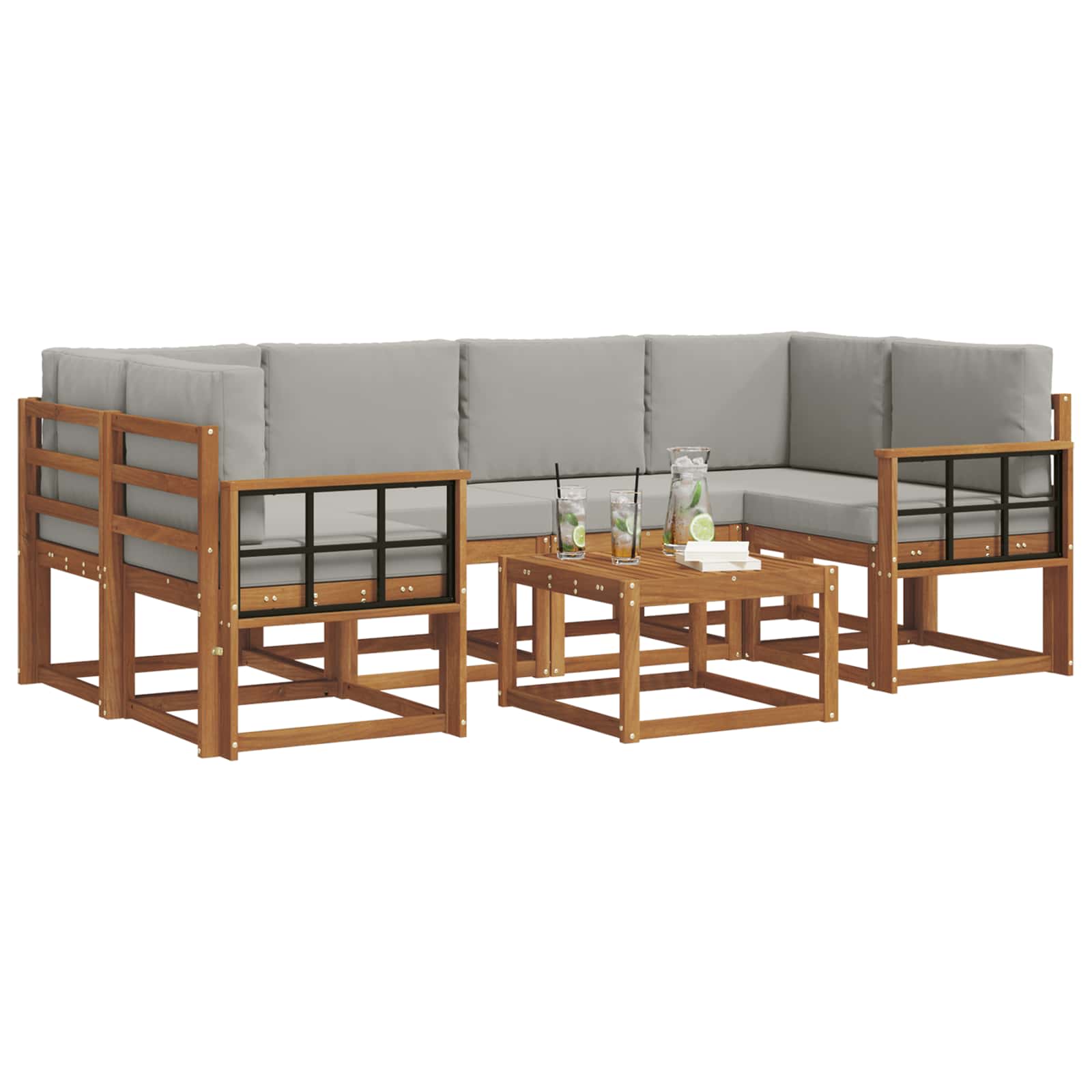 Set de canapele de exterior 7 pcs Gri natural și deschis GartenMobel Dekor