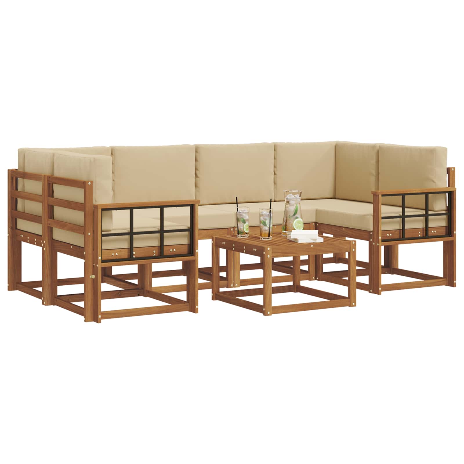 Set de canapele de exterior cu pernă 7 pcs Natural și Bej GartenMobel Dekor