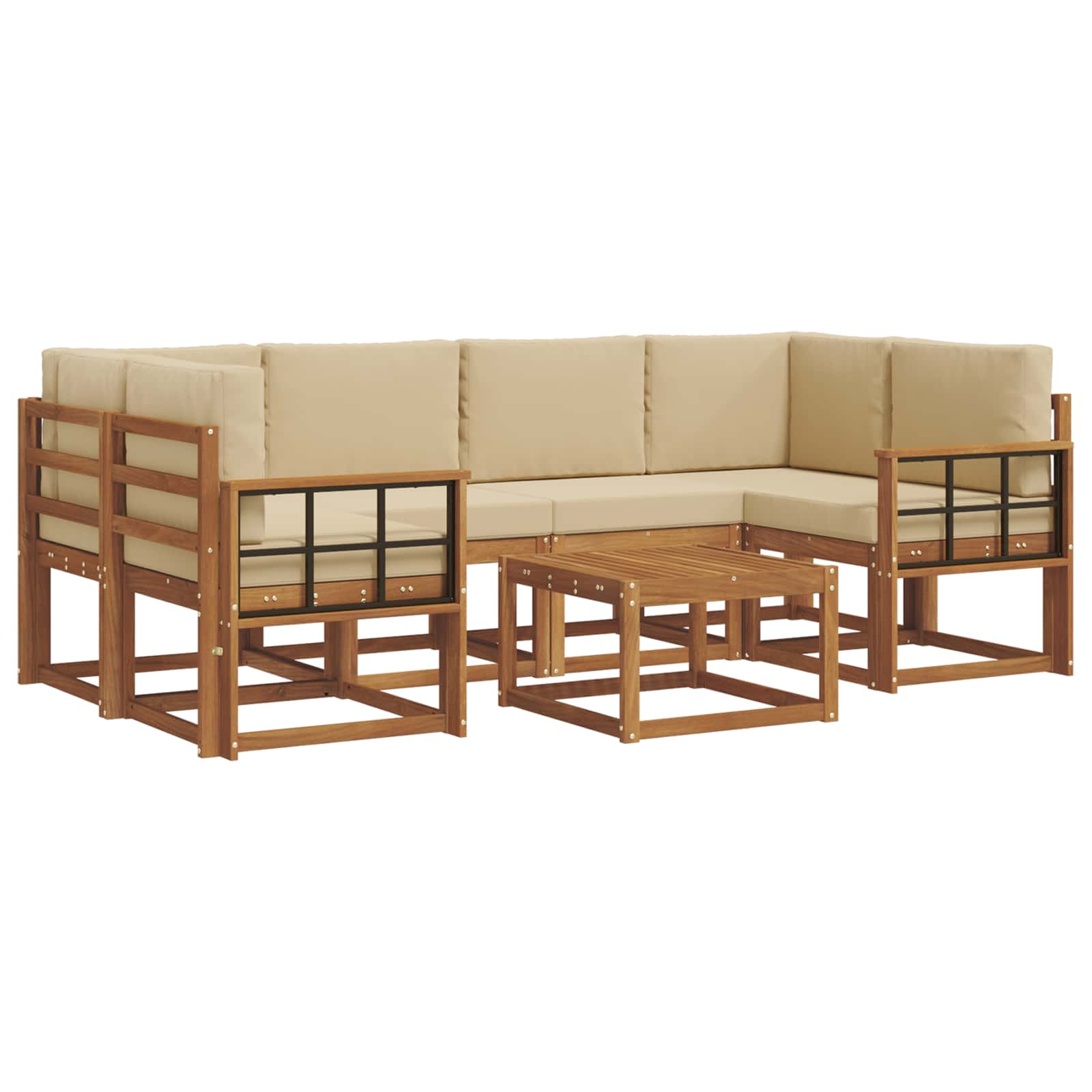 Set de canapele de exterior cu pernă 7 pcs Natural și Bej GartenMobel Dekor