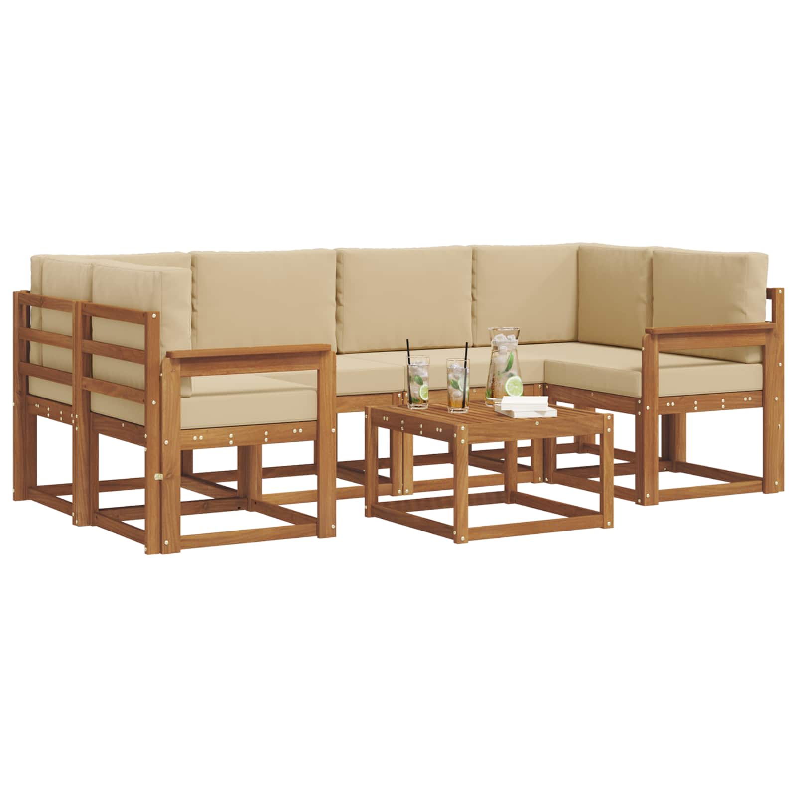 Set de canapele de exterior cu pernă 7 pcs Natural și Bej GartenMobel Dekor