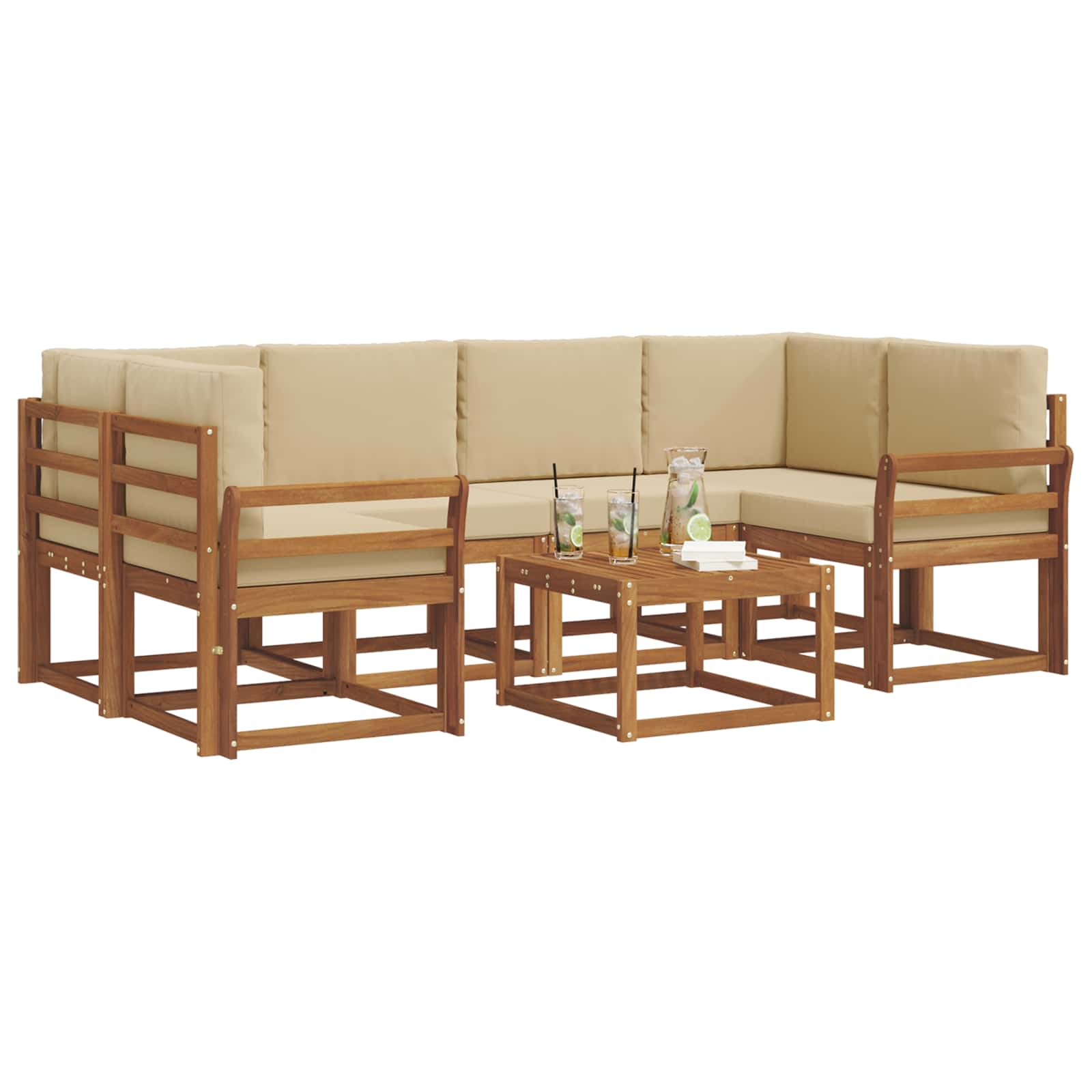 Set de canapele de exterior cu pernă 7 pcs Natural și Bej GartenMobel Dekor