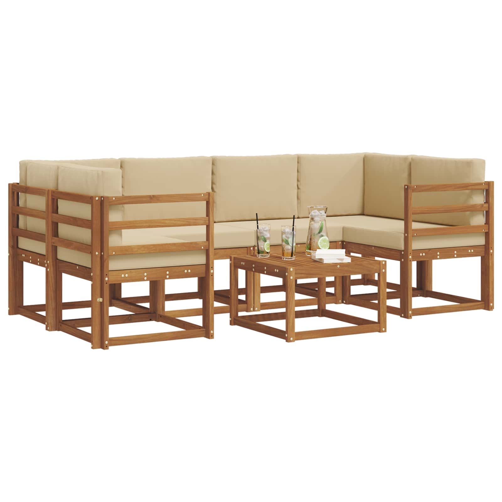 Set de canapele de exterior cu pernă 7 pcs Natural și Bej GartenMobel Dekor