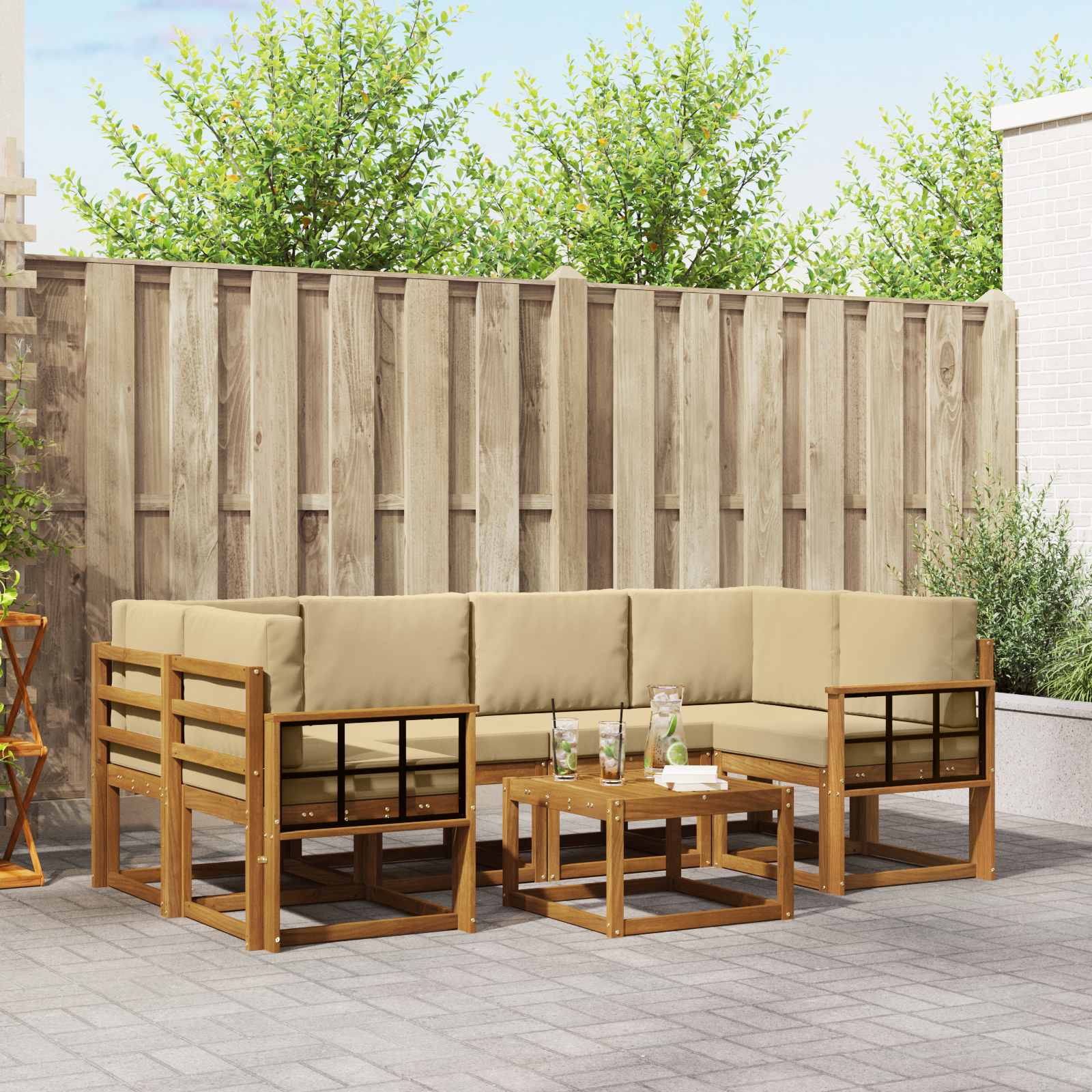 Set de canapele de exterior cu pernă 7 pcs Natural și Bej GartenMobel Dekor