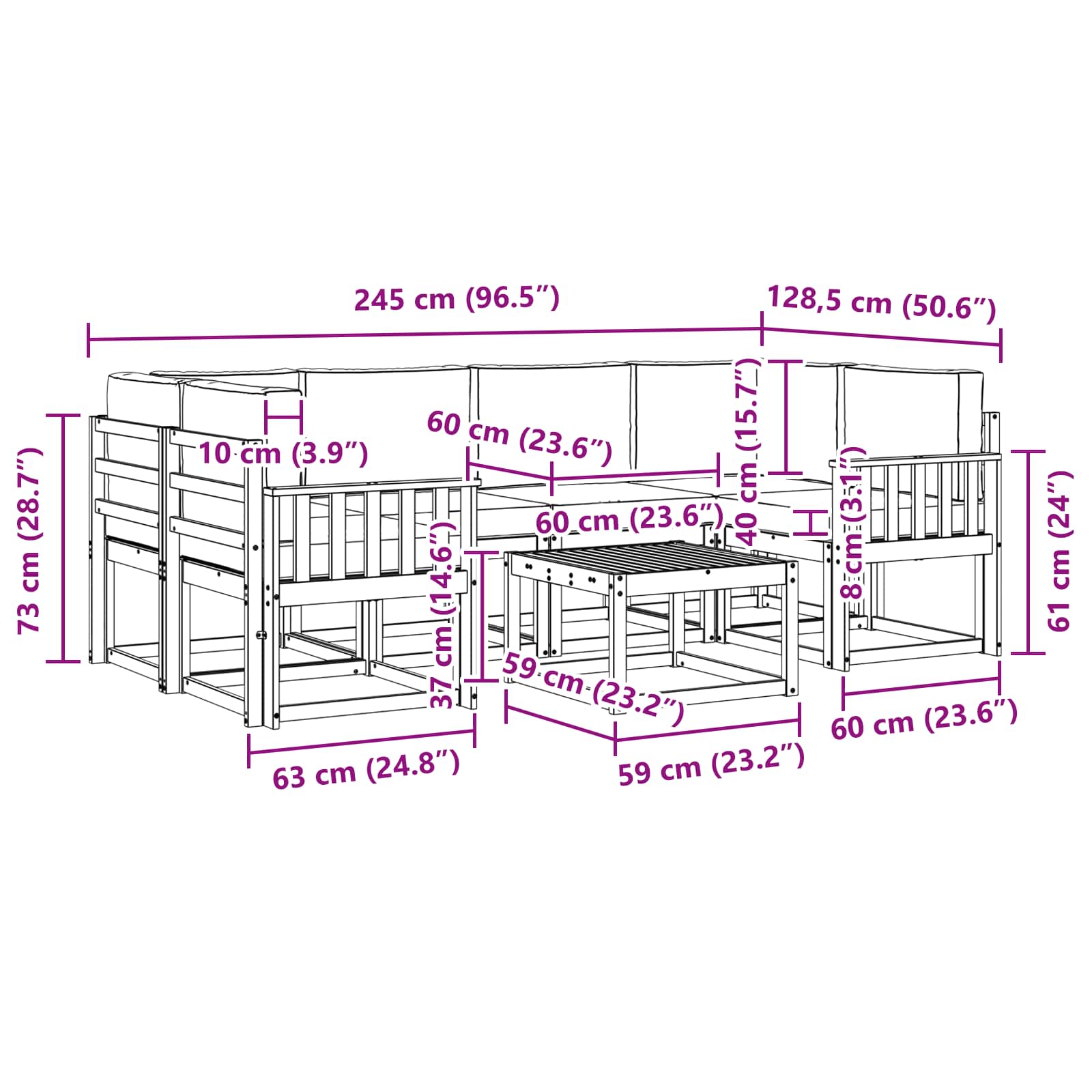Set de canapele de exterior cu pernă 7 pcs Natural și Bej GartenMobel Dekor