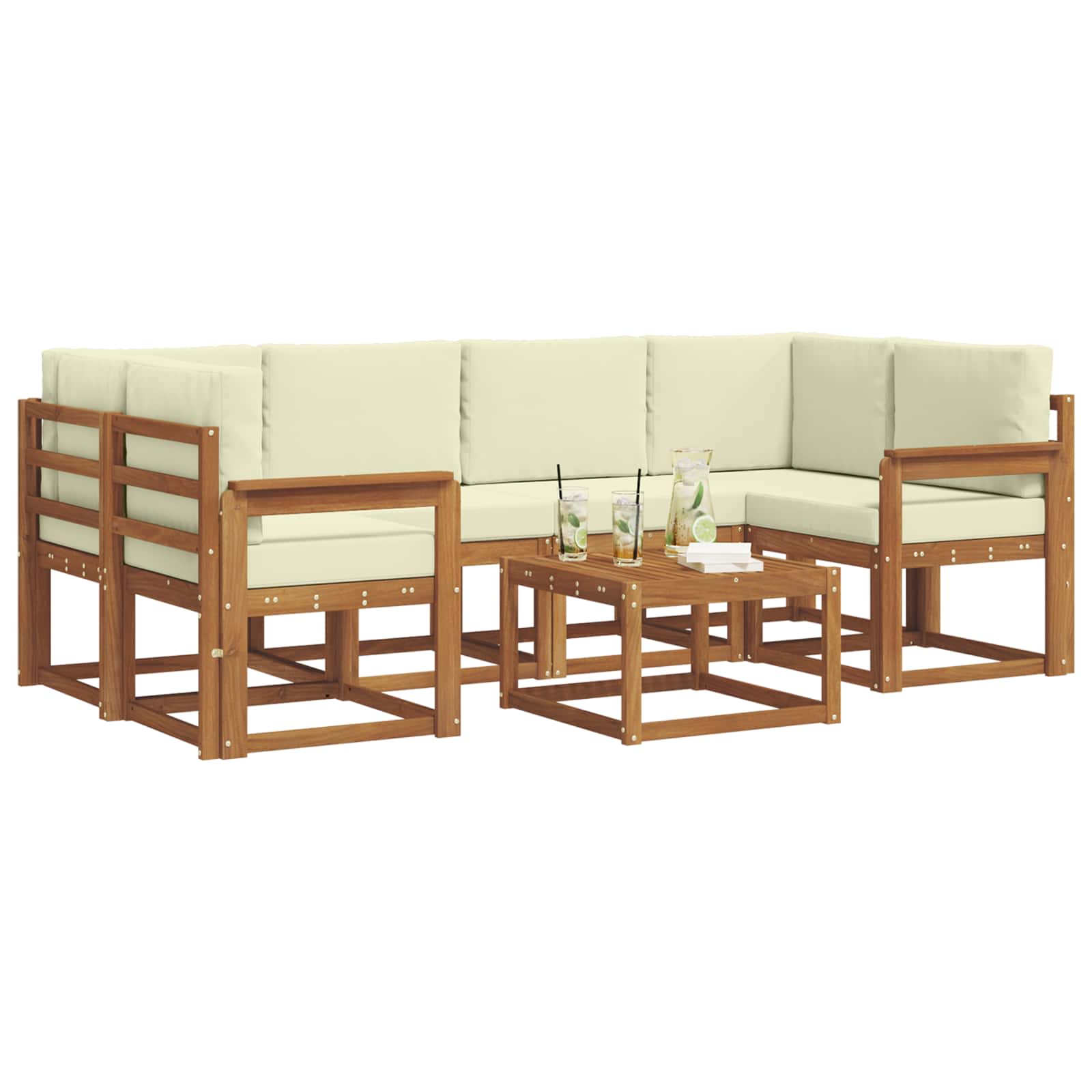 Set de canapele de exterior cu pernă 7 pcs Natural și Crem GartenMobel Dekor