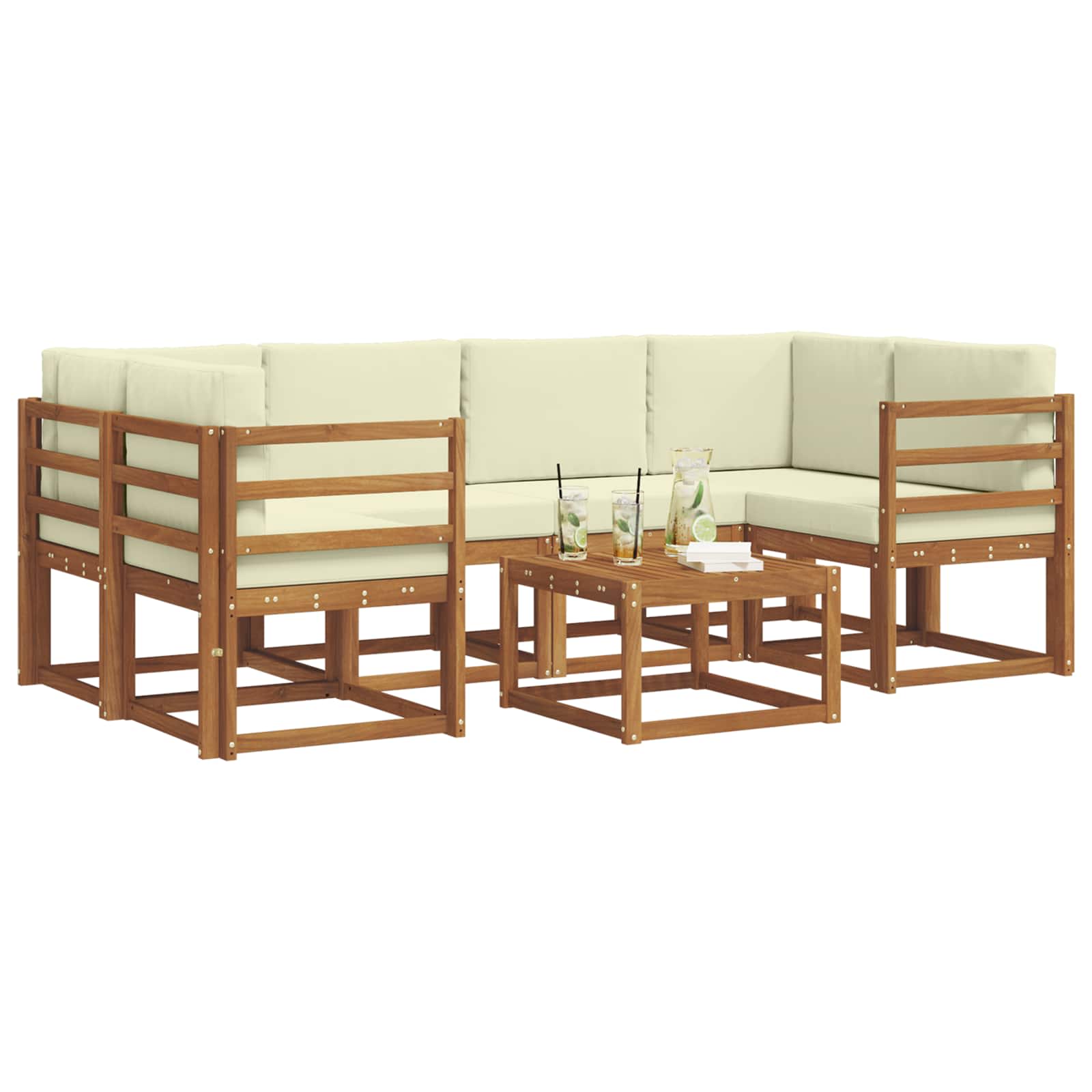 Set de canapele de exterior cu pernă 7 pcs Natural și Crem GartenMobel Dekor