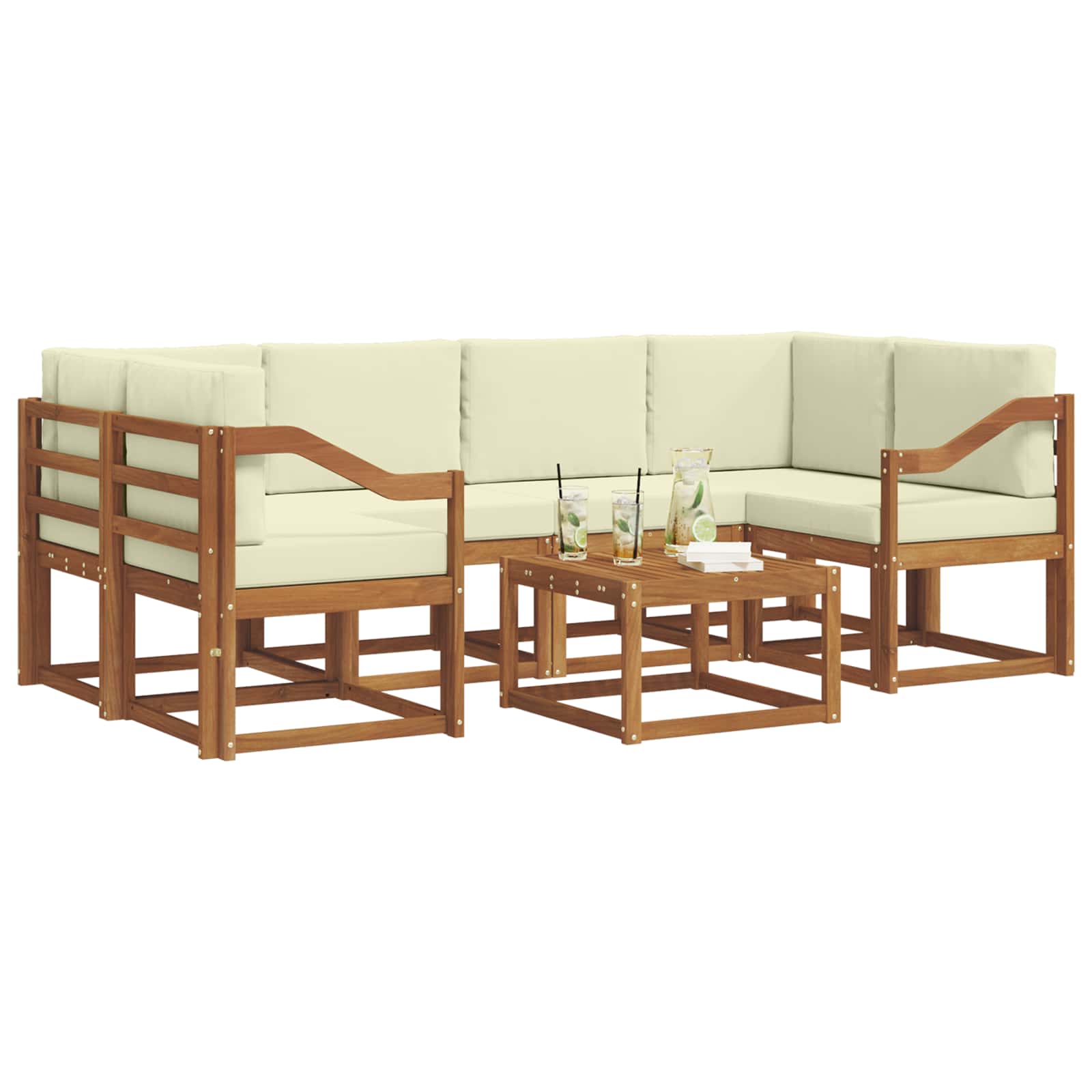 Set de canapele de exterior cu pernă 7 pcs Natural și Crem GartenMobel Dekor