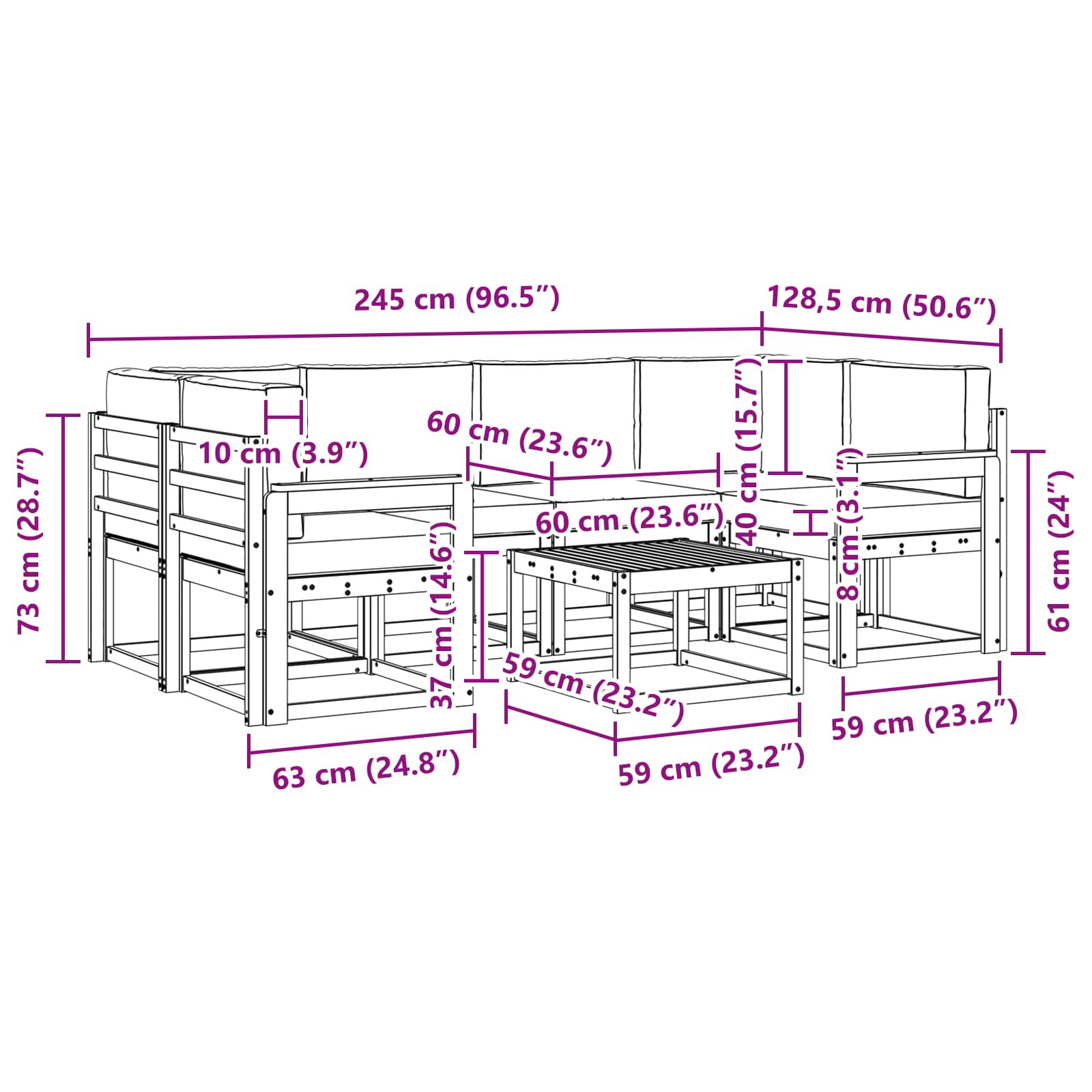 Set de canapele de exterior cu pernă 7 pcs Natural și Crem GartenMobel Dekor