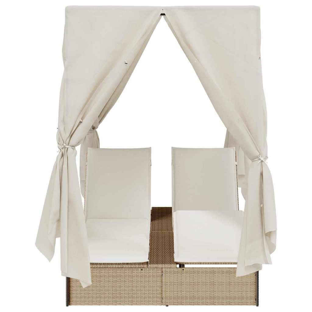 Șezlong dublu cu perdele Bej 205 x 129 x 200 cm poliratan GartenMobel Dekor