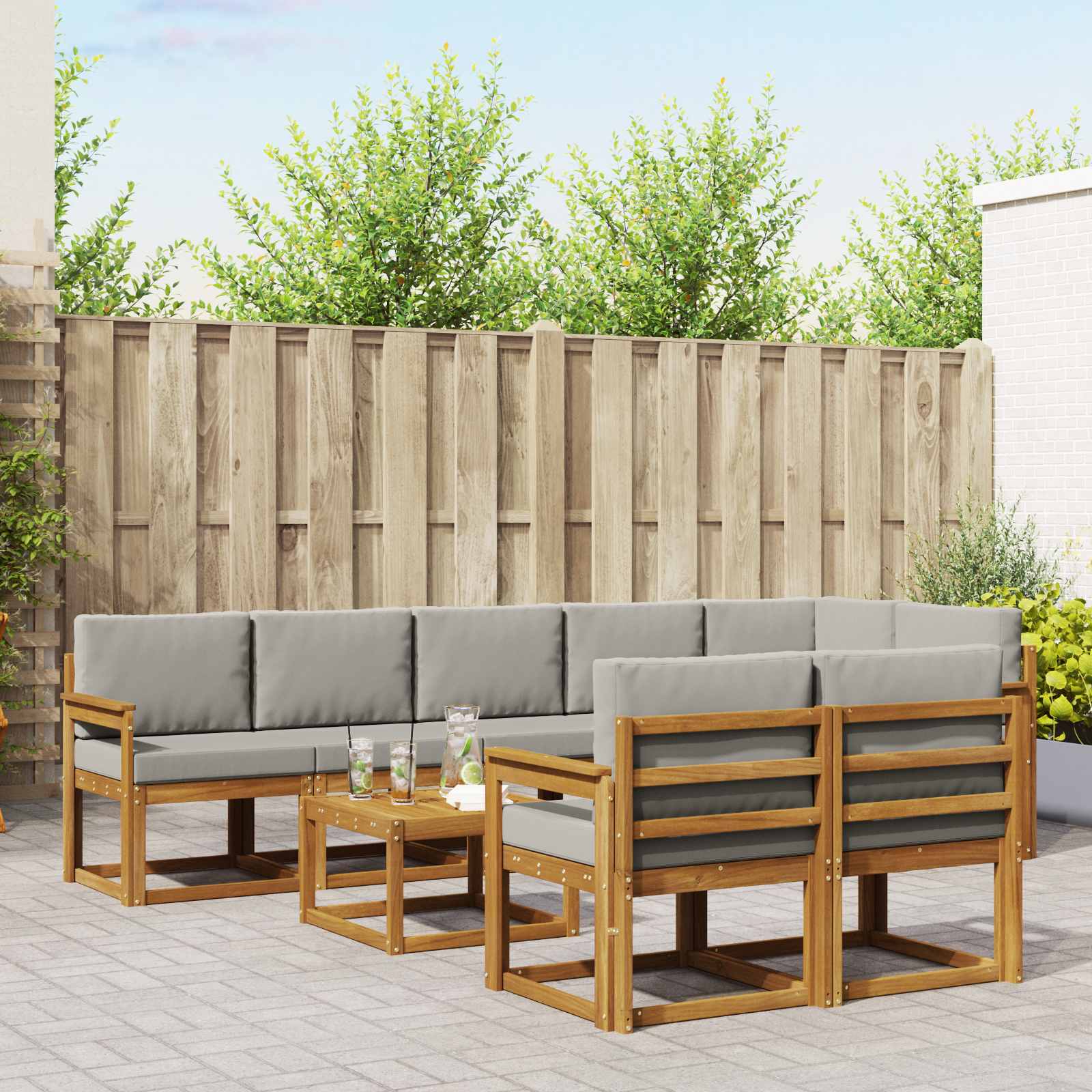 Set de canapele de exterior 9 pcs Gri natural și deschis GartenMobel Dekor