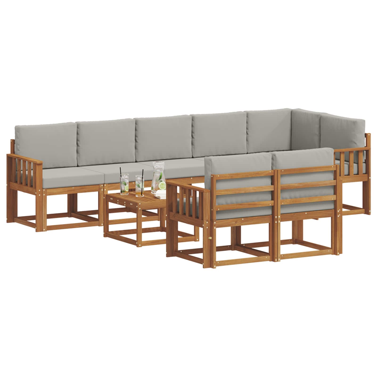 Set de canapele de exterior 9 pcs Gri natural și deschis GartenMobel Dekor