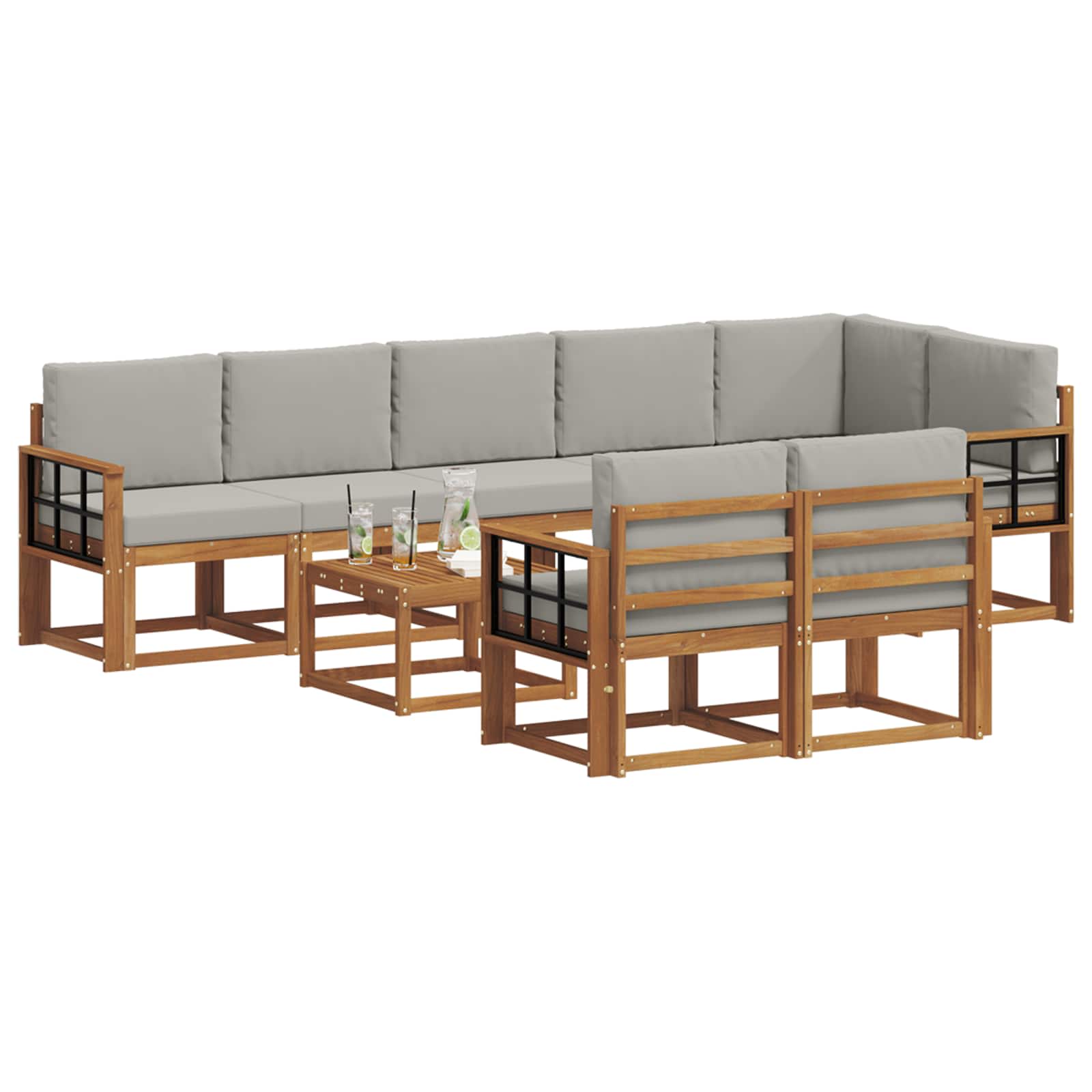 Set de canapele de exterior 9 pcs Gri natural și deschis GartenMobel Dekor