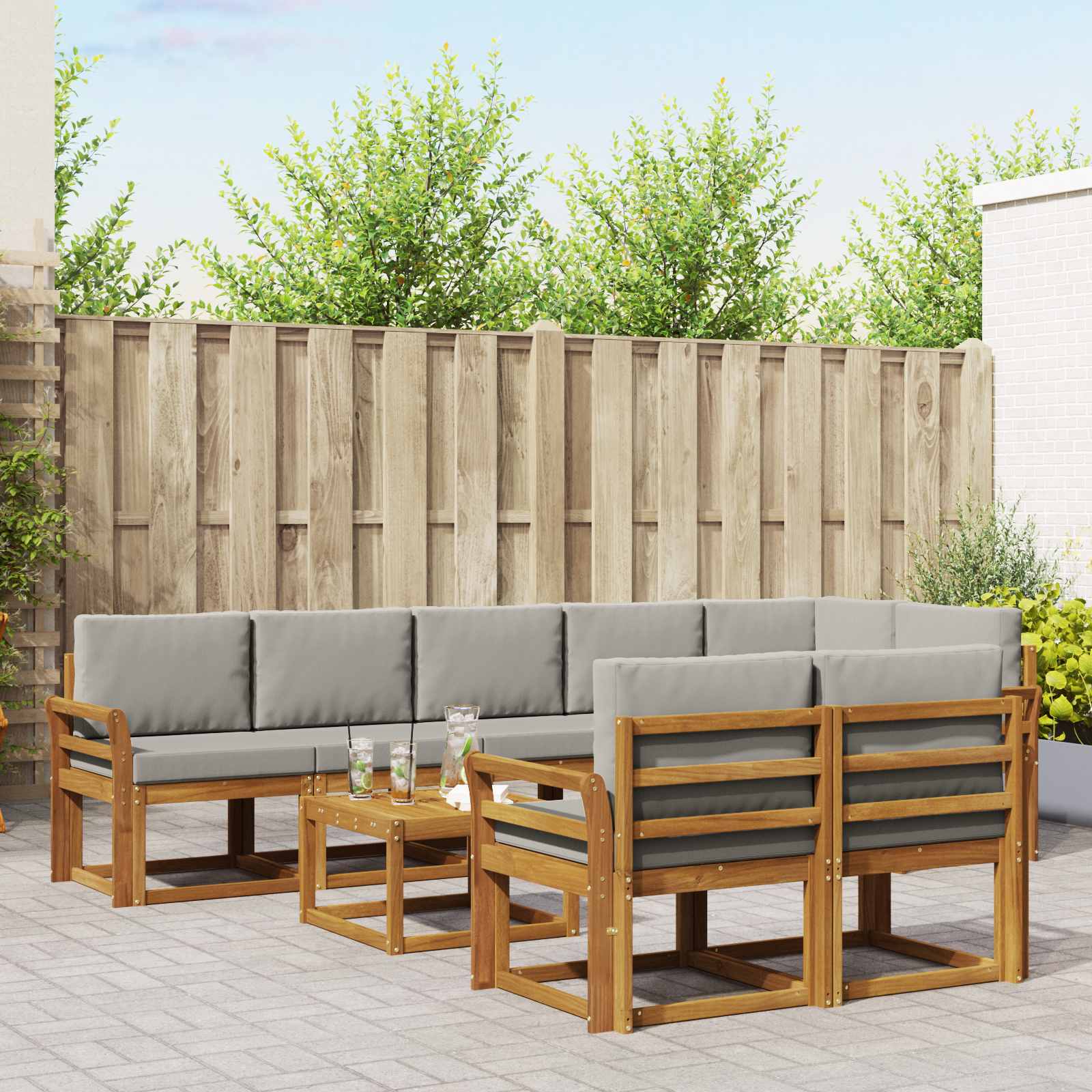 Set de canapele de exterior 9 pcs Gri natural și deschis GartenMobel Dekor