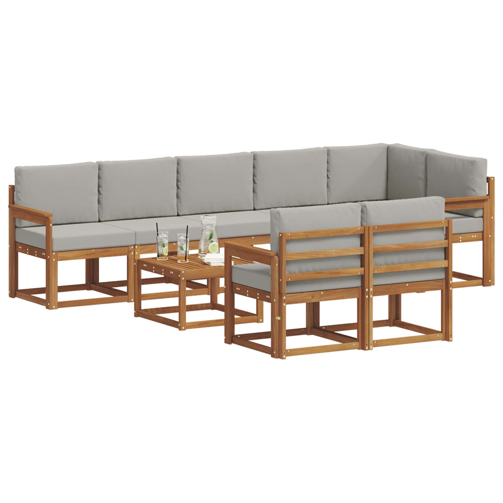 Set de canapele de exterior 9 pcs Gri natural și deschis GartenMobel Dekor