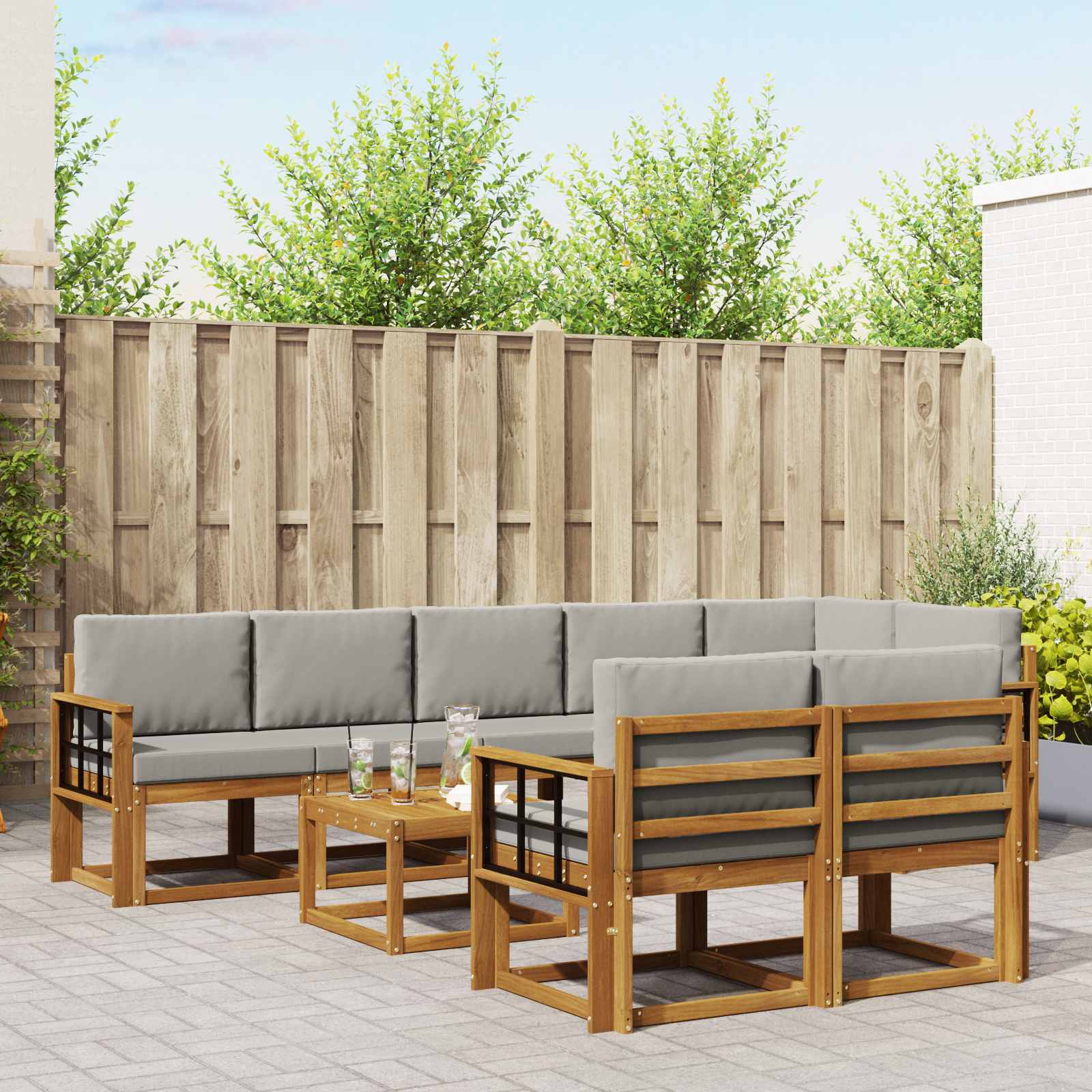 Set de canapele de exterior 9 pcs Gri natural și deschis GartenMobel Dekor