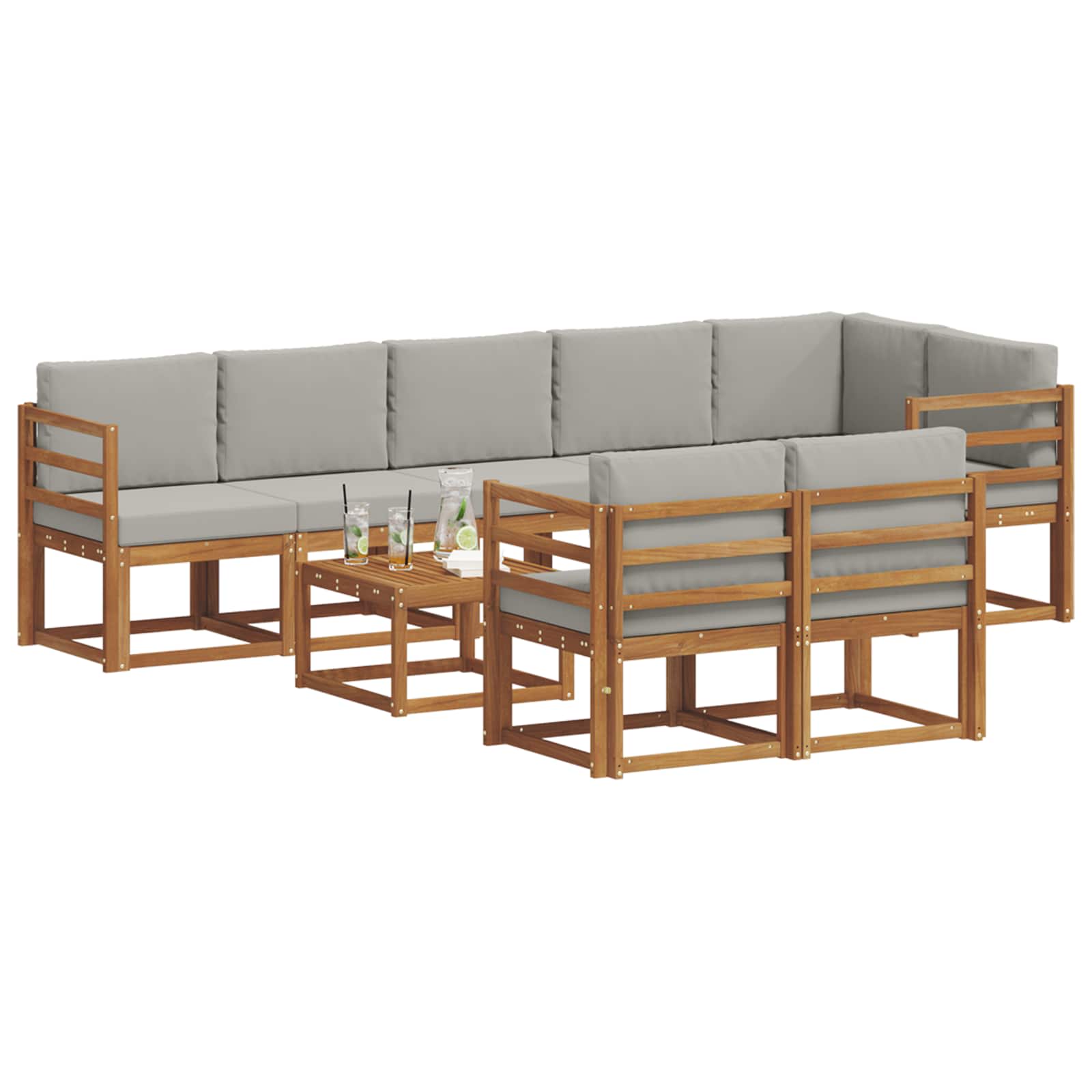 Set de canapele de exterior 9 pcs Gri natural și deschis GartenMobel Dekor