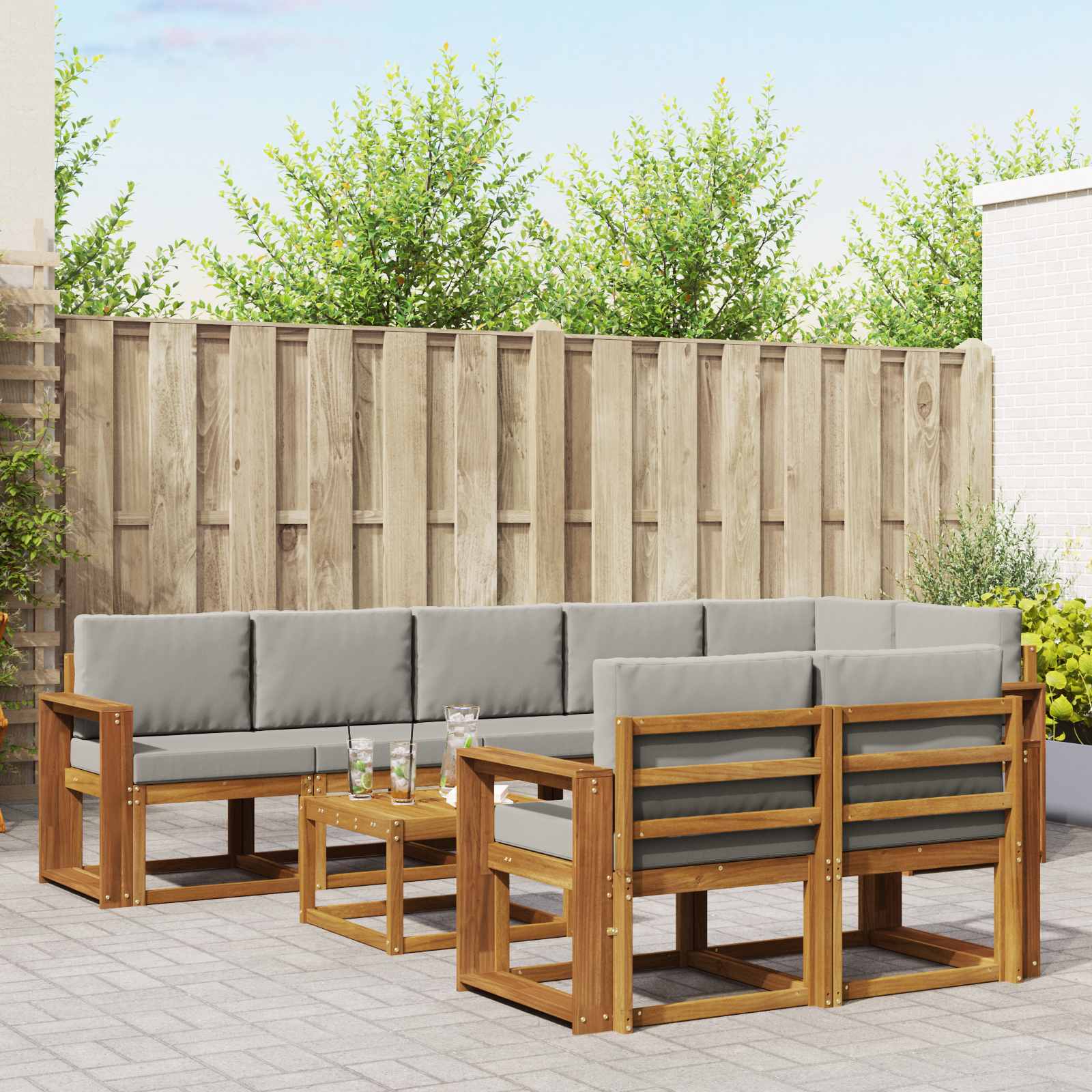 Set de canapele de exterior 9 pcs Gri natural și deschis GartenMobel Dekor