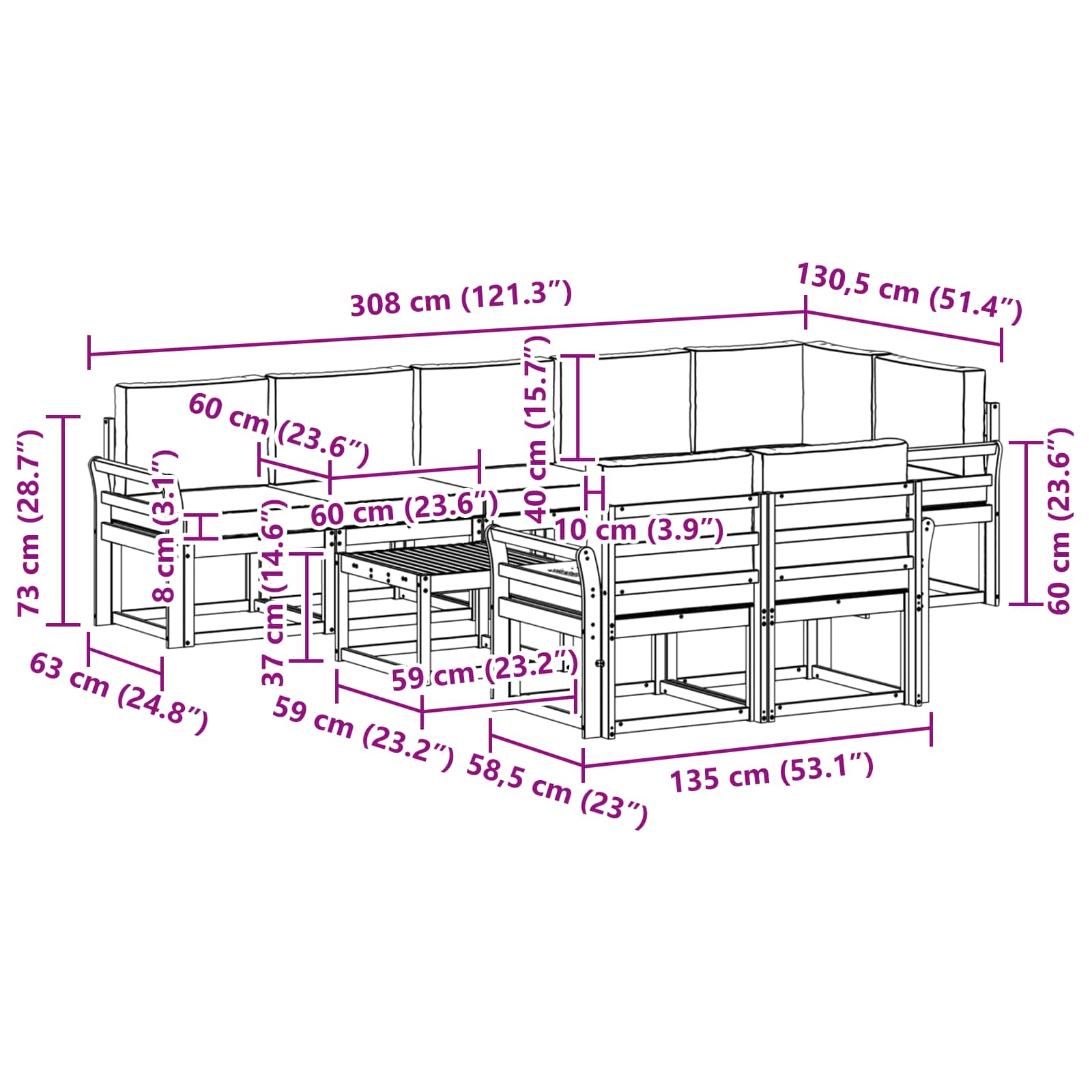 Set de canapele de exterior 9 pcs Gri natural și deschis GartenMobel Dekor
