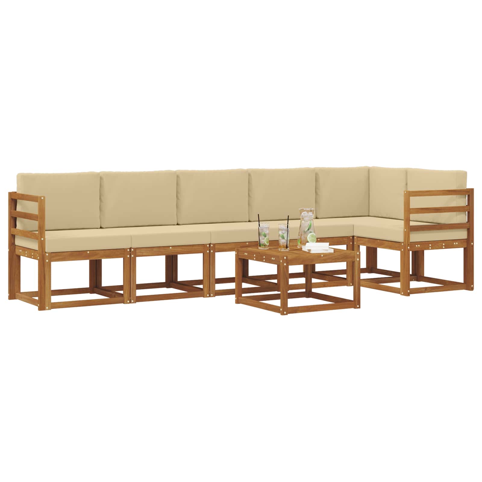 Set de canapele de exterior cu pernă 7 pcs Natural și Bej GartenMobel Dekor