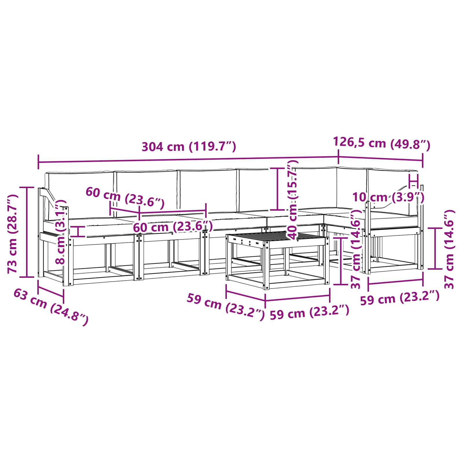 Set de canapele de exterior cu pernă 7 pcs Natural și Bej GartenMobel Dekor