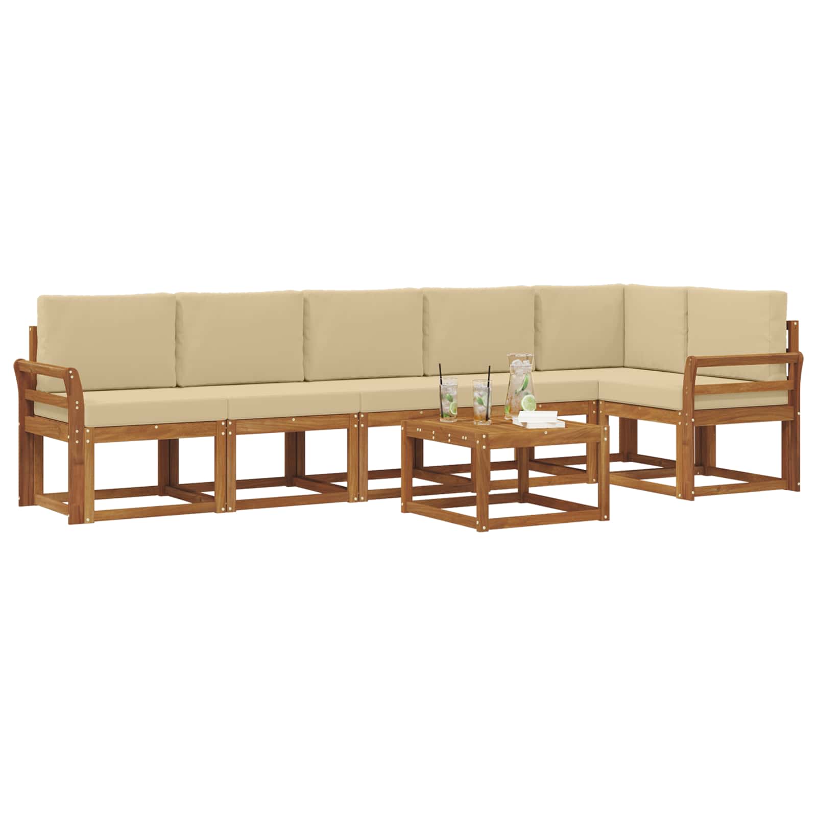 Set de canapele de exterior cu pernă 7 pcs Natural și Bej GartenMobel Dekor